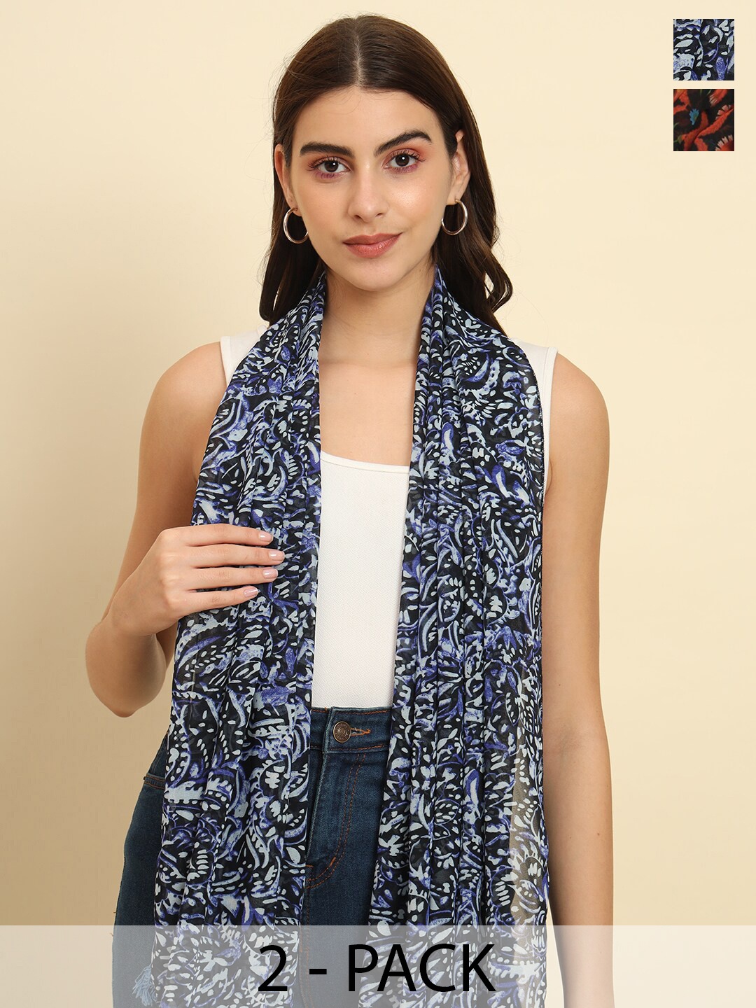 

Trend Arrest Pack of 2 Printed Scarves, Red