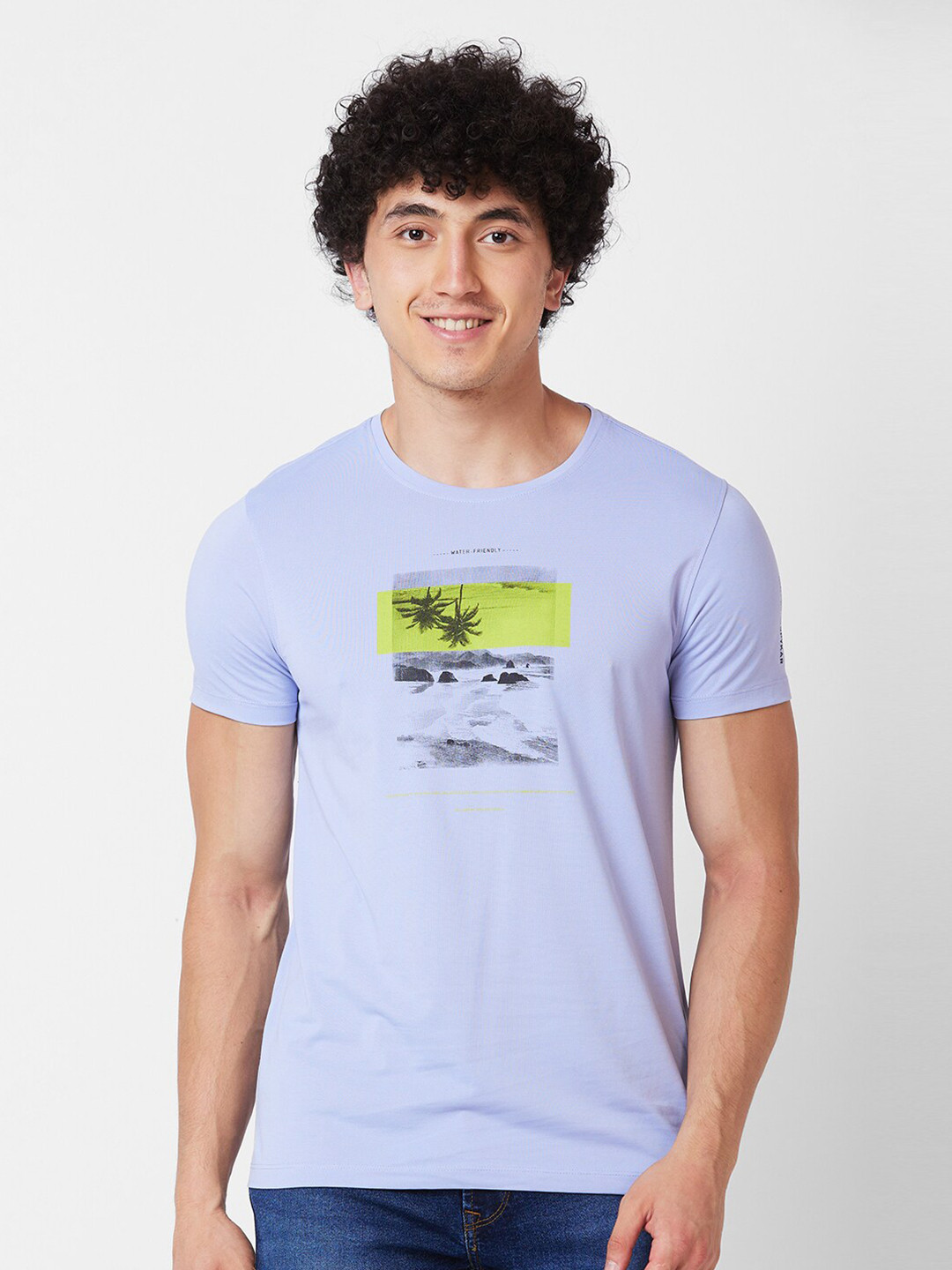 

SPYKAR Graphic Printed Round Neck Cotton Slim Fit T-shirt, Blue