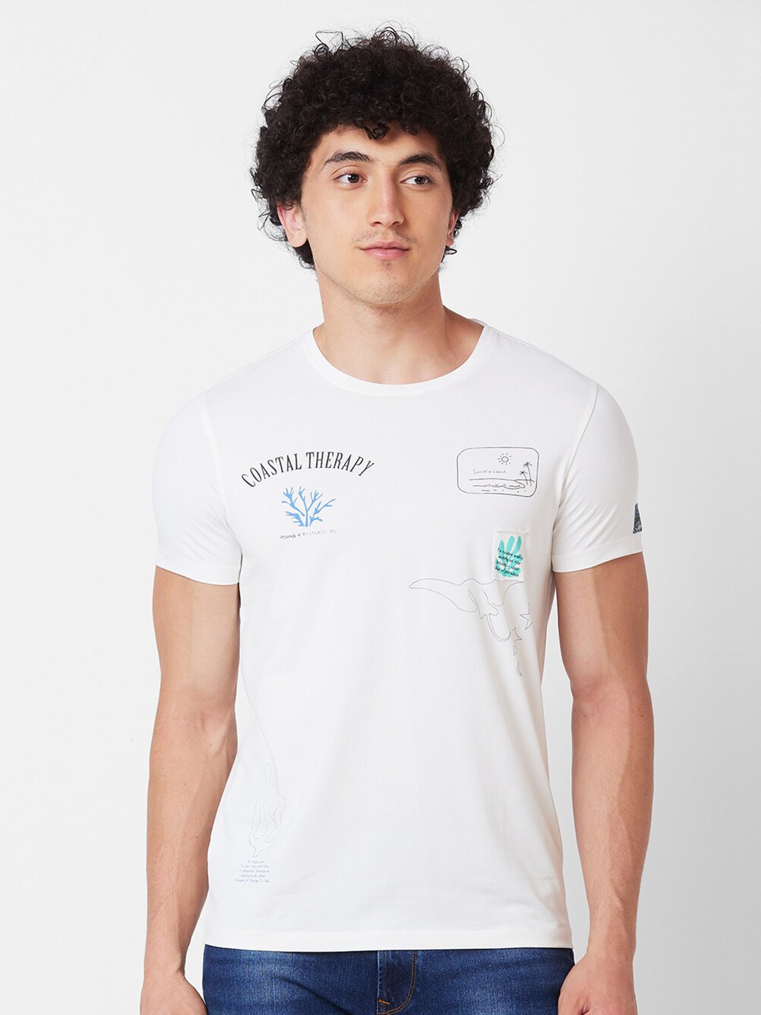 

SPYKAR Round Neck Typography Cotton Slim Fit T-shirt, White