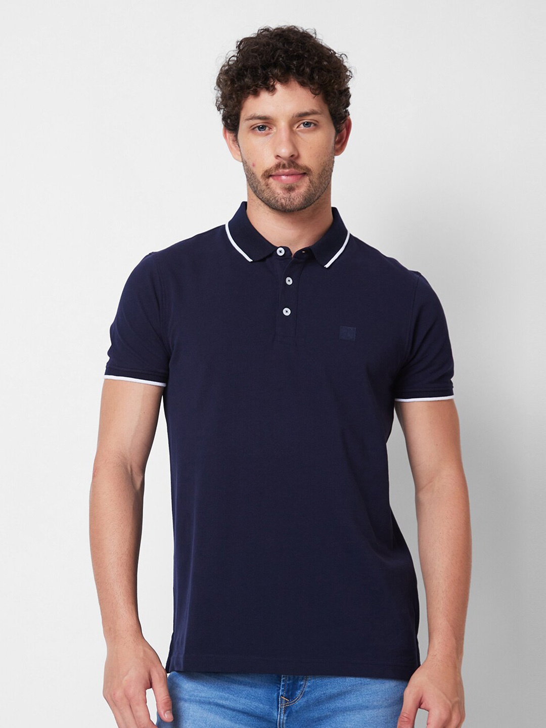 

SPYKAR Polo Collar Cotton Slim Fit T-shirt, Blue