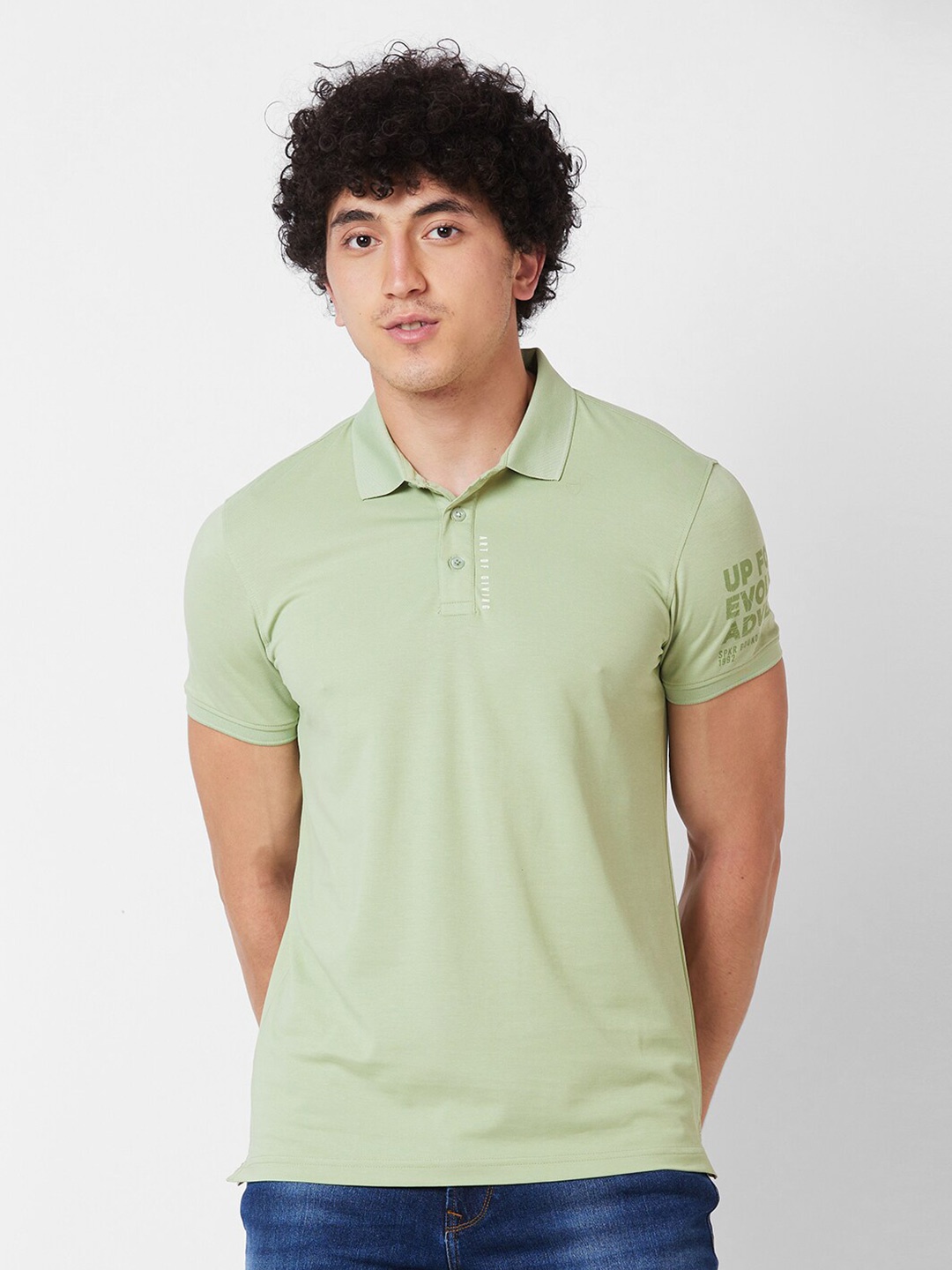 

SPYKAR Polo Collar Short Sleeves Cotton Slim Fit T-shirt, Green