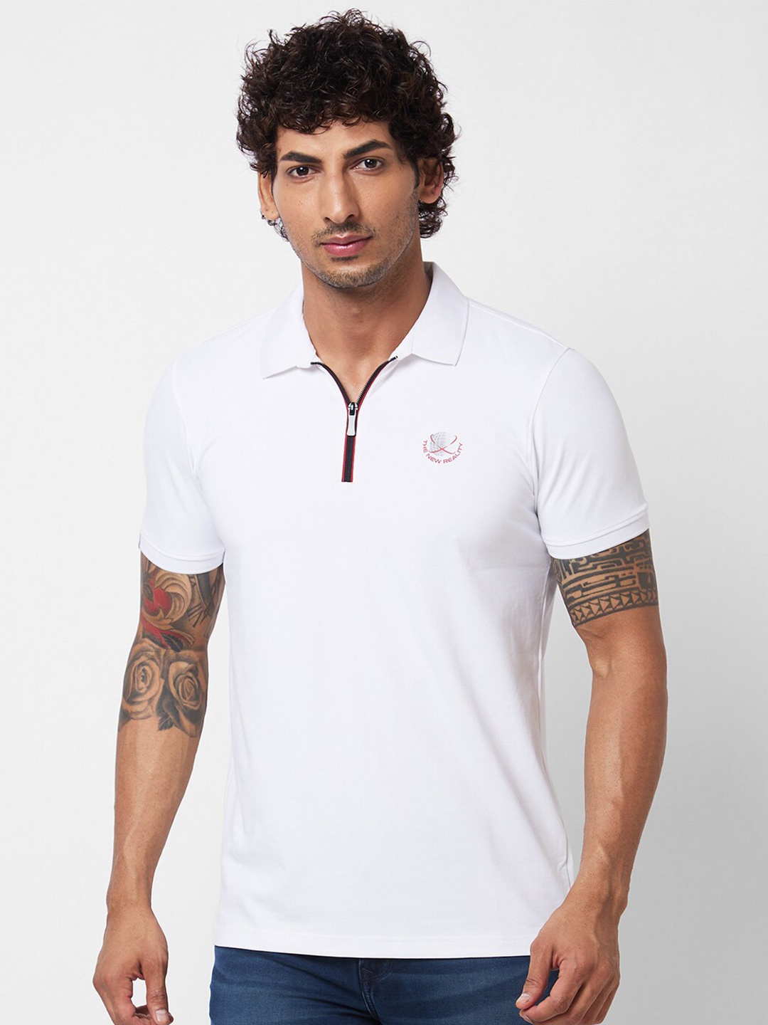 

SPYKAR Polo Collar Applique Cotton Slim Fit T-shirt, White