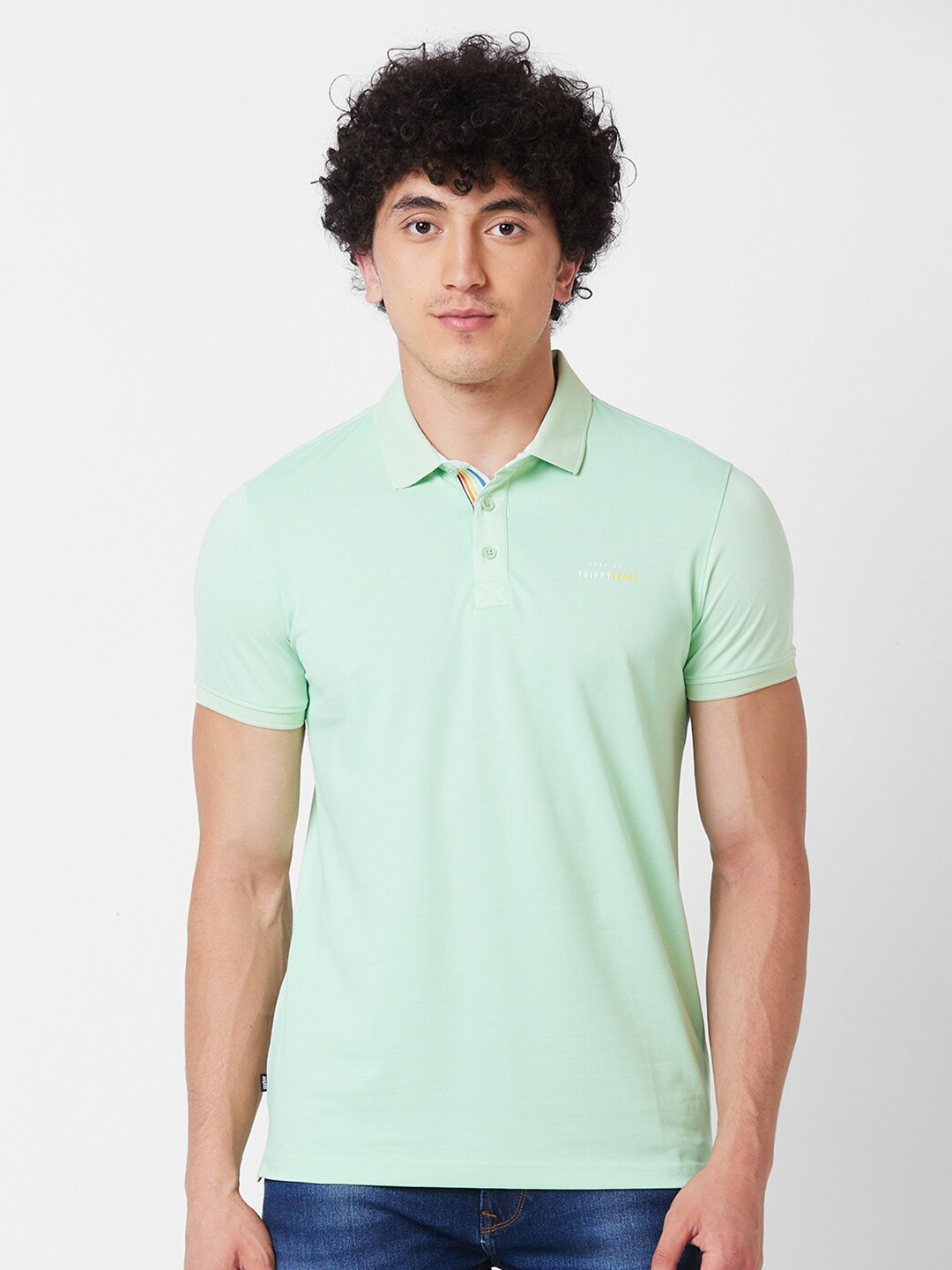 

SPYKAR Polo Collar Short Sleeves Cotton Slim Fit T-shirt, Green