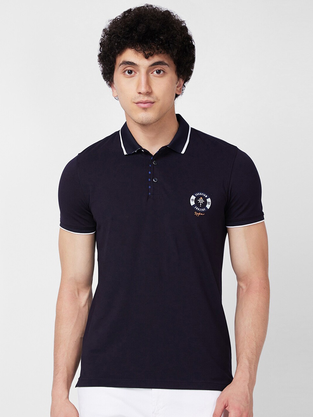 

SPYKAR Polo Collar Cotton Slim Fit T-shirt, Blue