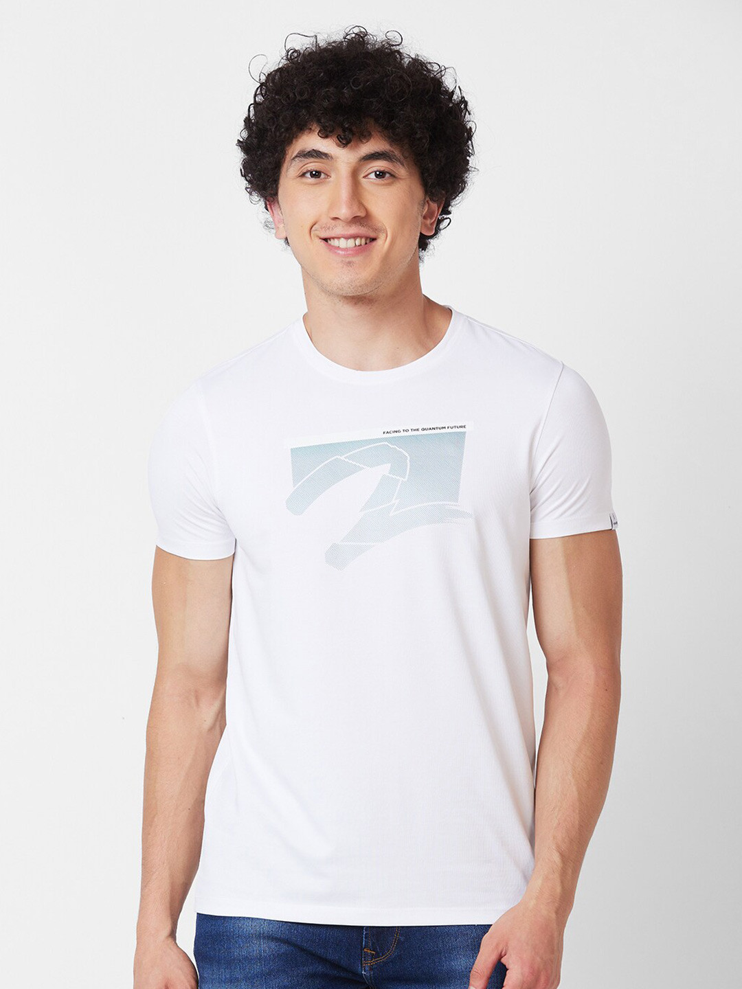 

SPYKAR Graphic Printed Round Neck Slim Fit Cotton T-shirt, White