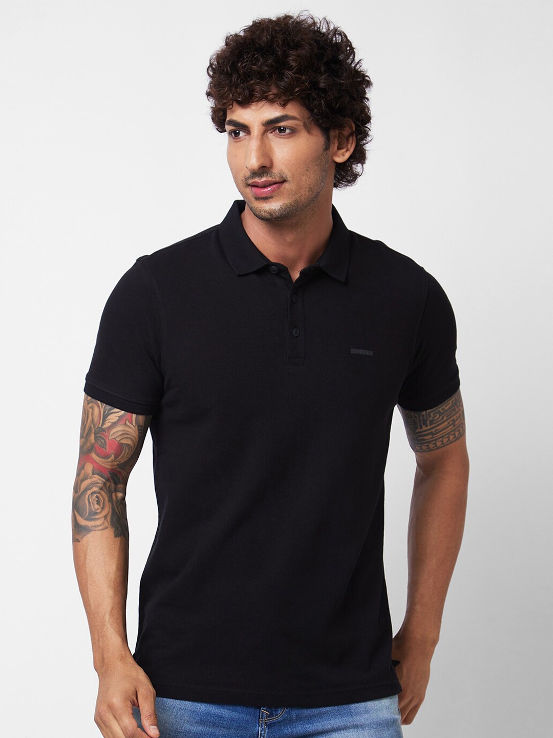 

SPYKAR Polo Collar Cotton Slim Fit T-shirt, Black