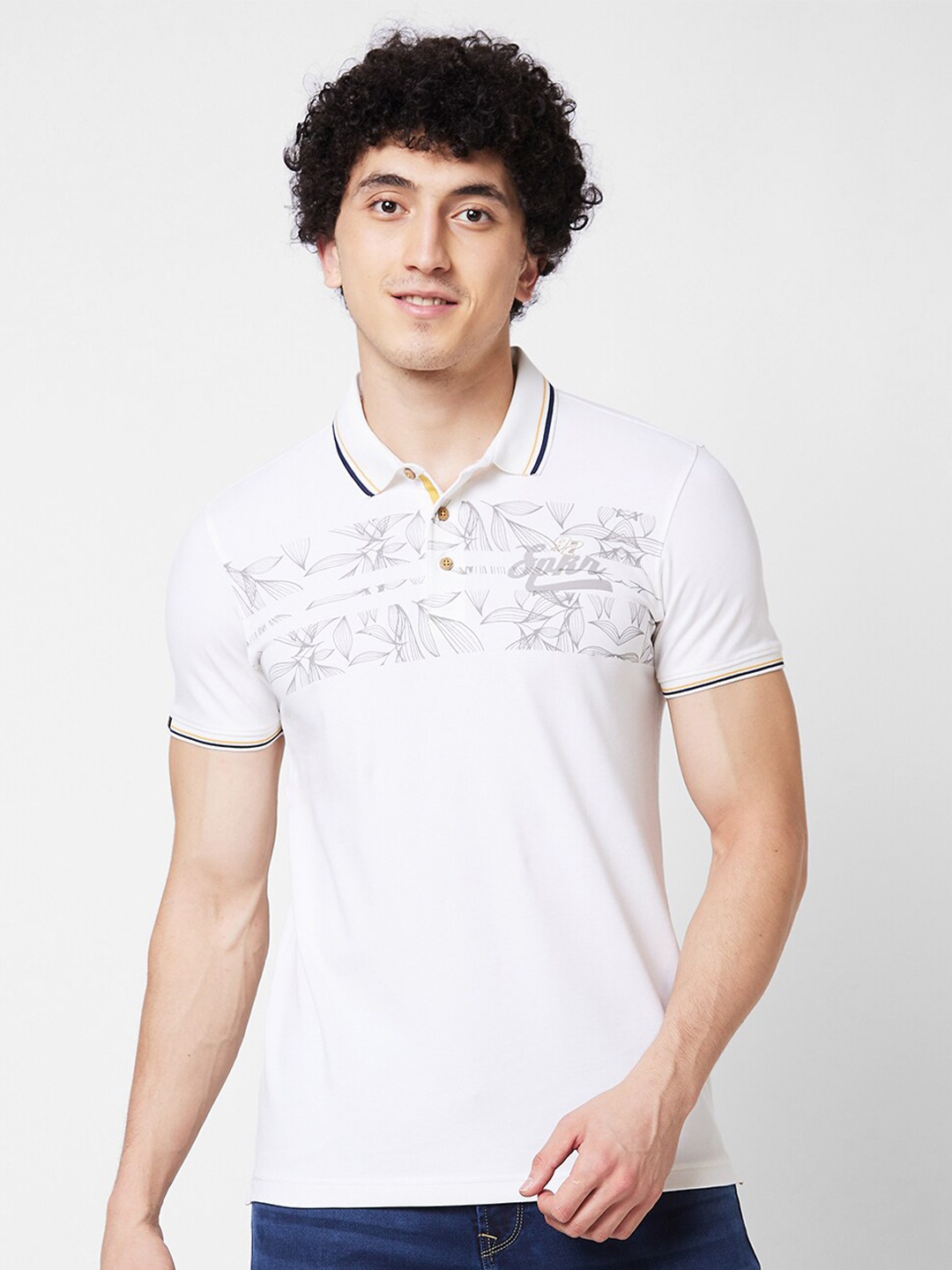 

SPYKAR Printed Polo Collar Cotton Slim Fit T-shirt, White