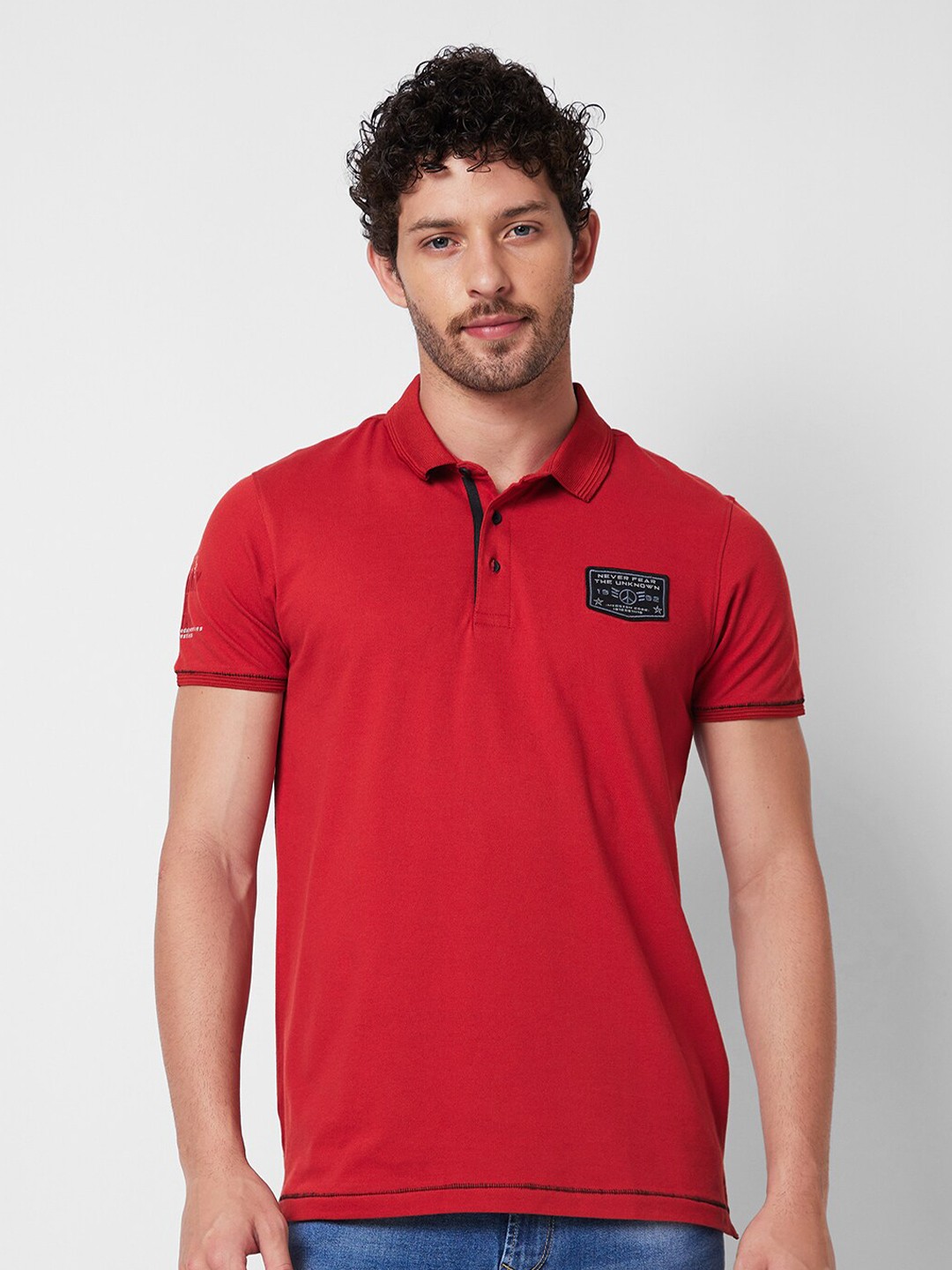 

SPYKAR Polo Collar Applique Cotton Slim Fit T-shirt, Orange