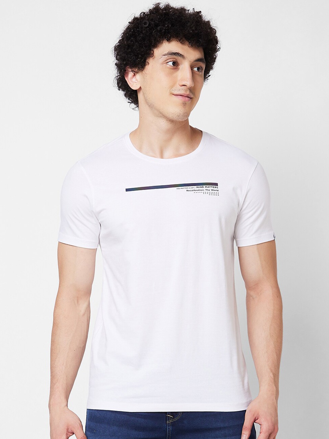 

SPYKAR Round Neck Cotton Slim Fit T-shirt, White