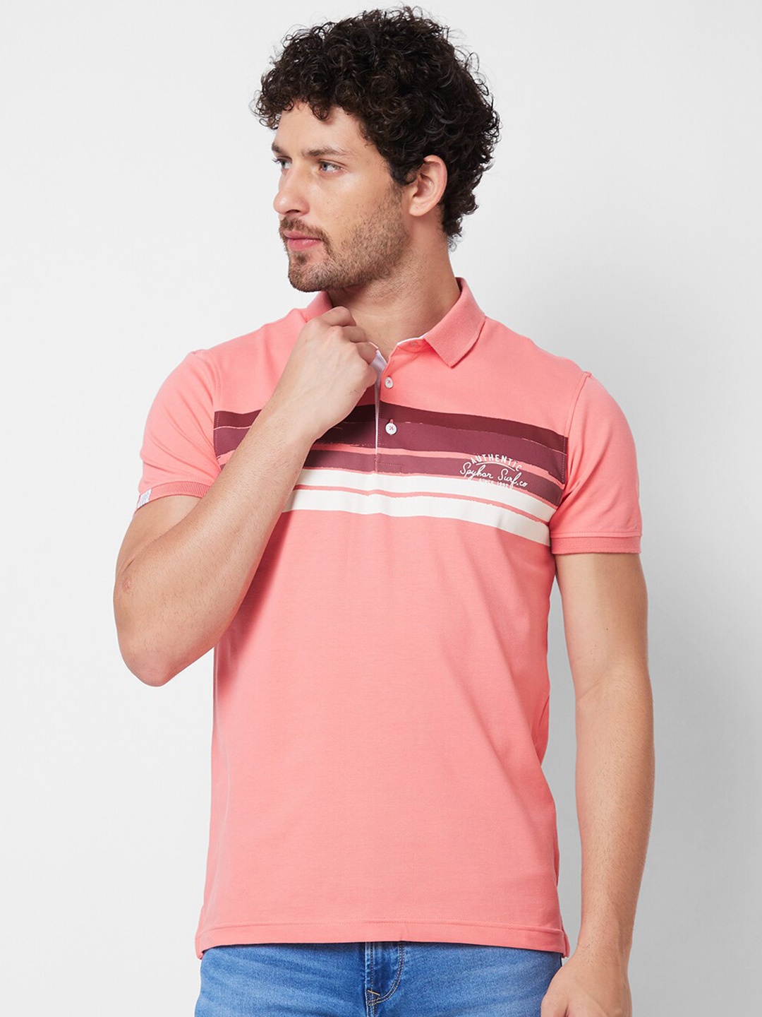 

SPYKAR Polo Collar Cotton Slim Fit T-shirt, Peach