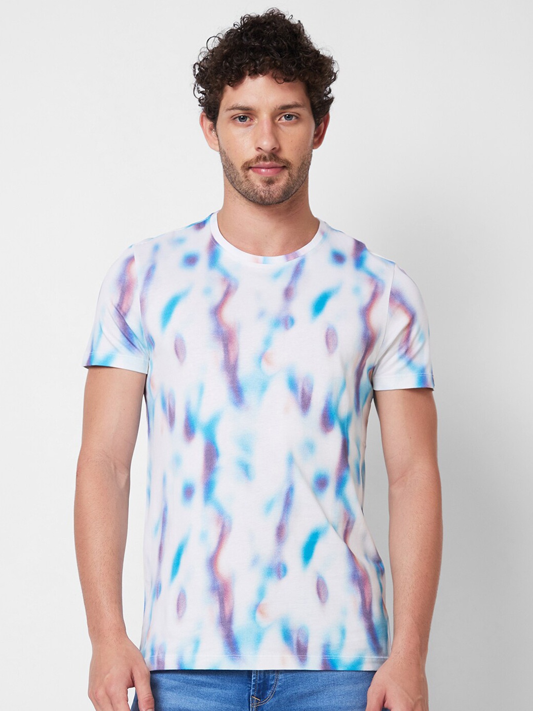 

SPYKAR Abstract Printed Cotton Slim Fit T-shirt, White
