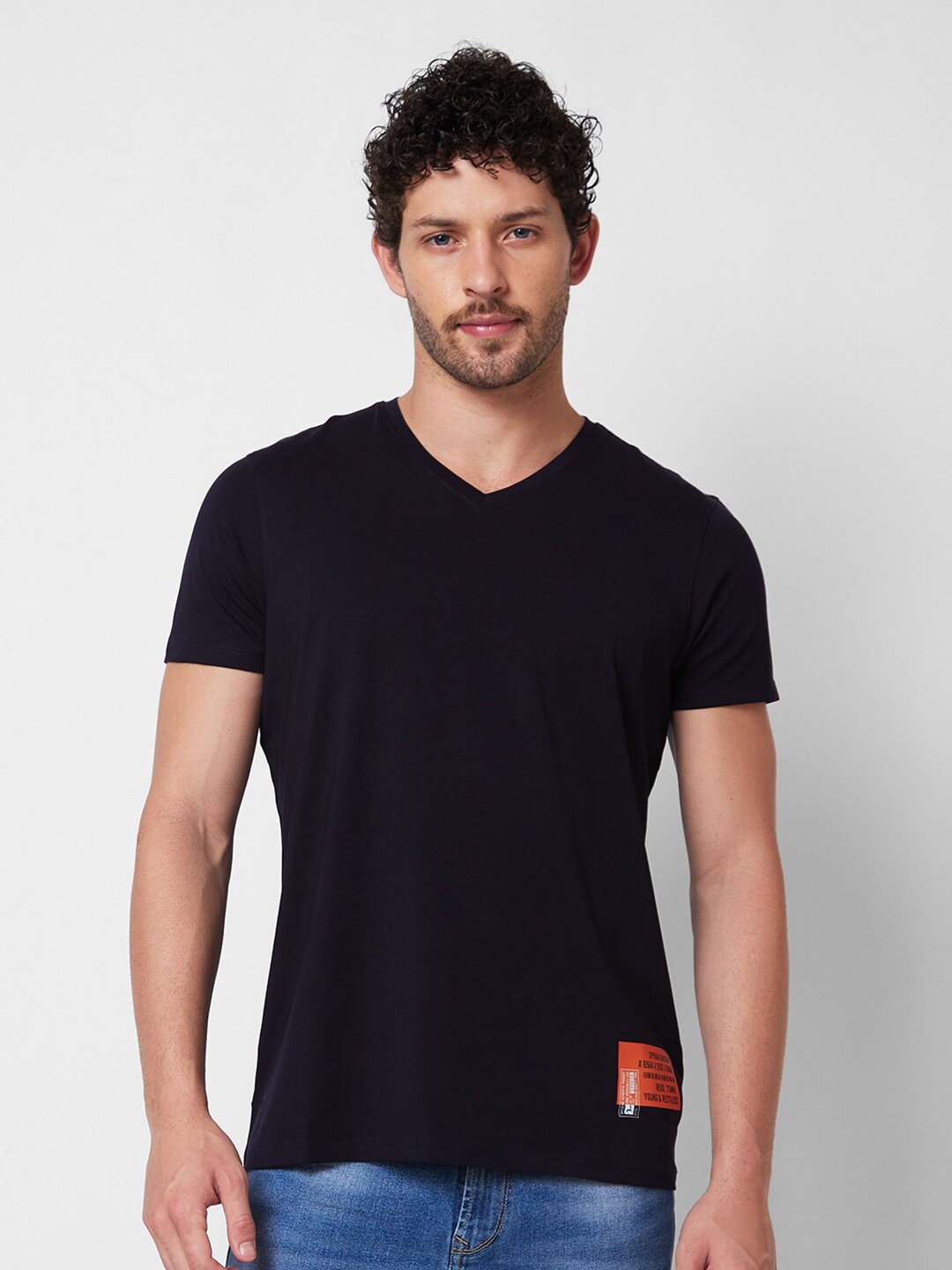 

SPYKAR V-Neck Cotton Slim Fit T-shirt, Navy blue