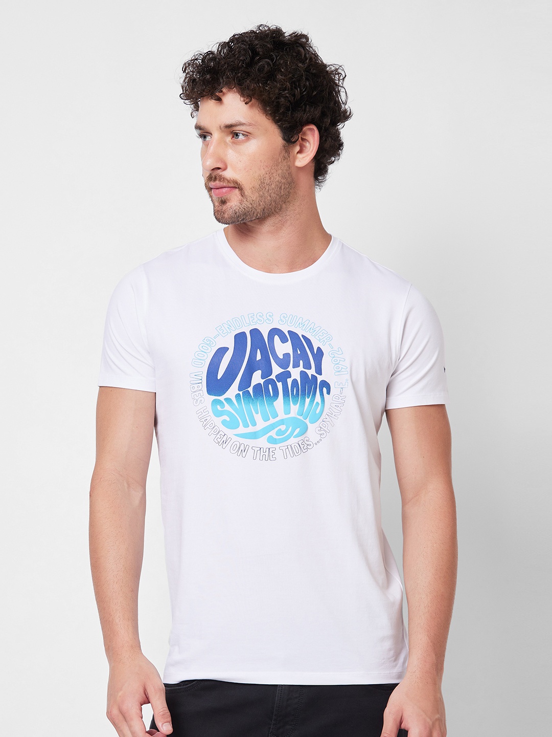 SPYKAR Typography Printed Slim Fit T-shirt, White
