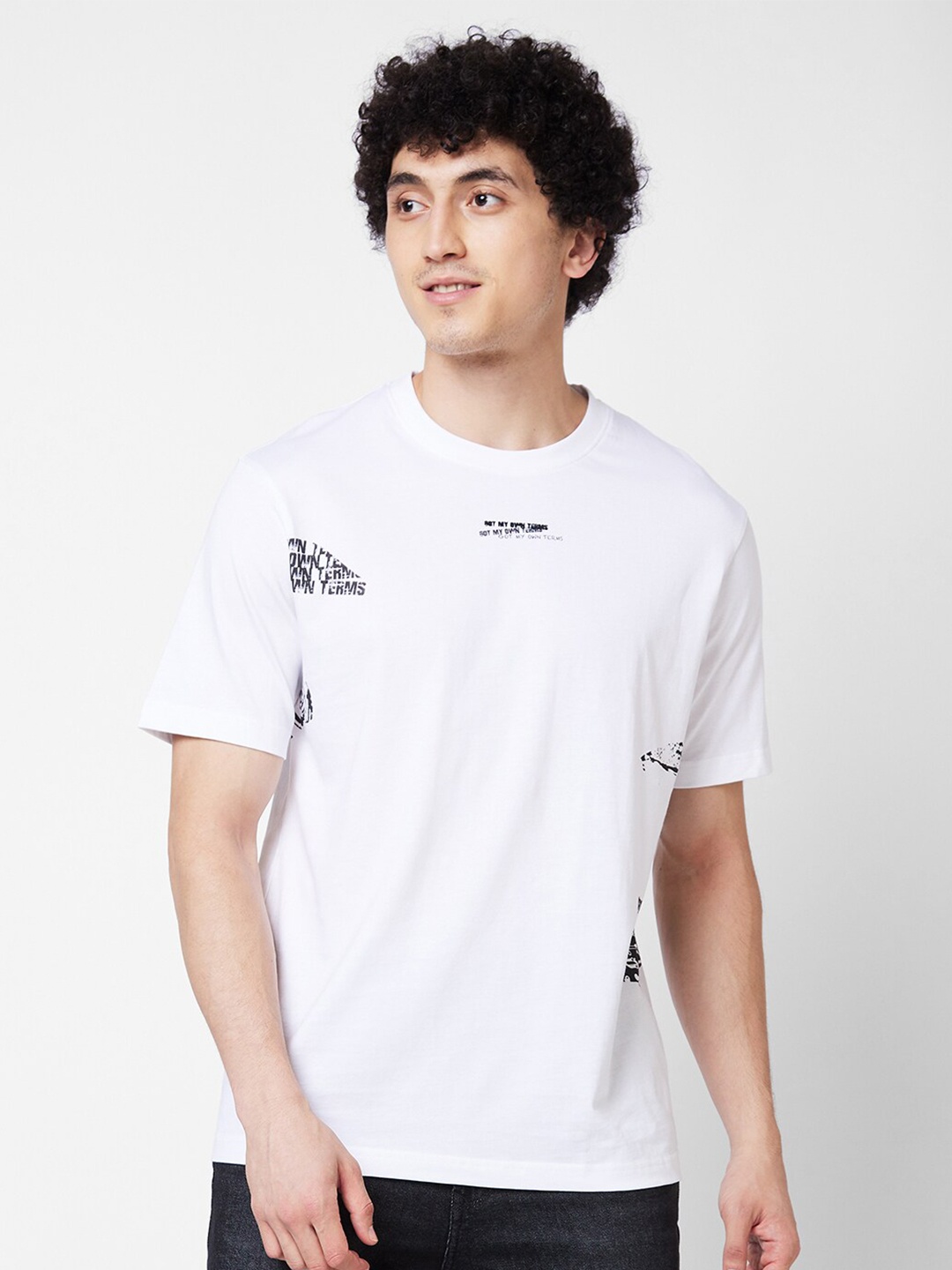

SPYKAR Graphic Printed Round Neck Cotton T-shirt, White