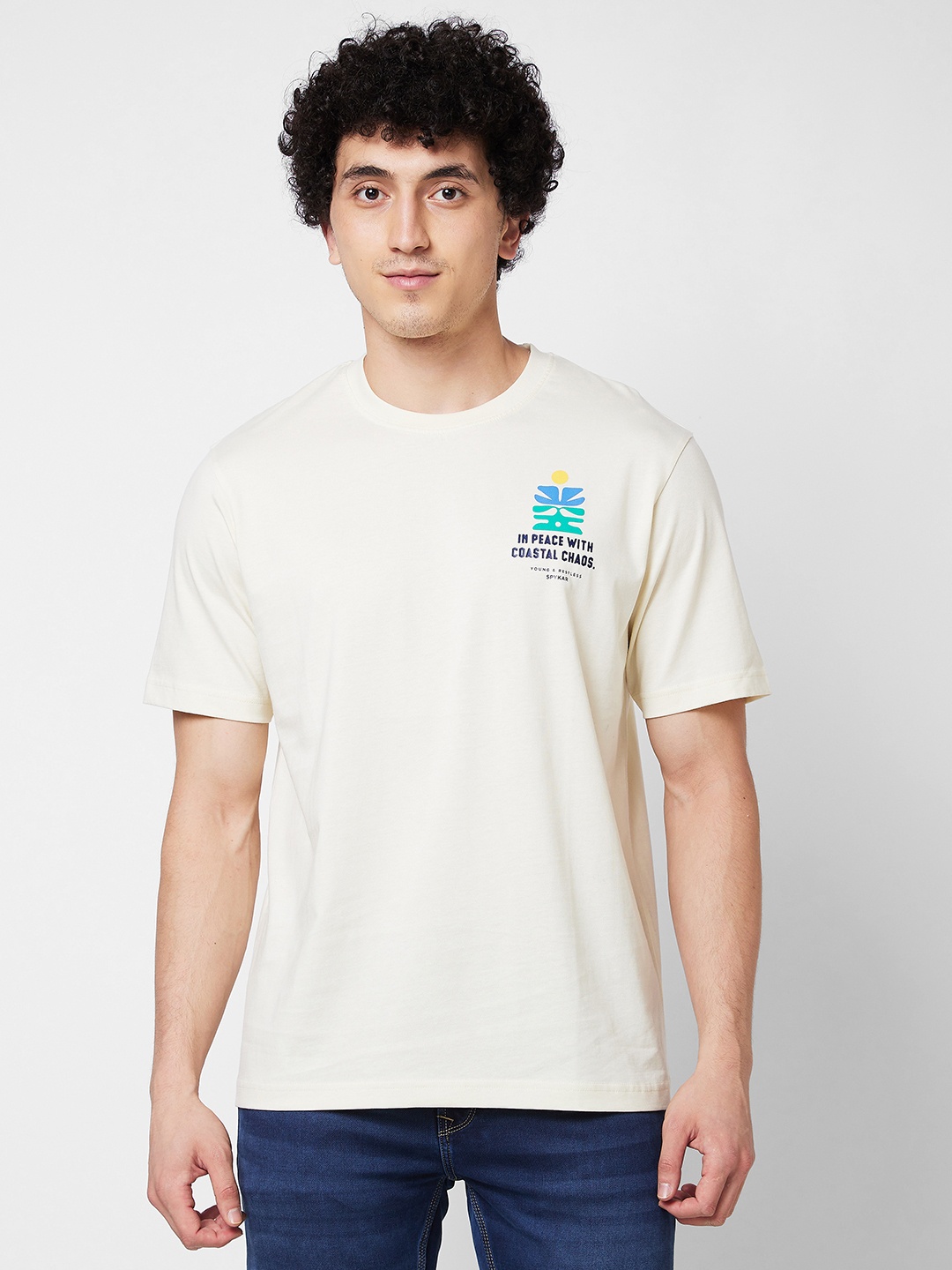 

SPYKAR Round Neck Short Sleeves Relaxed Fit Cotton T-shirt, White