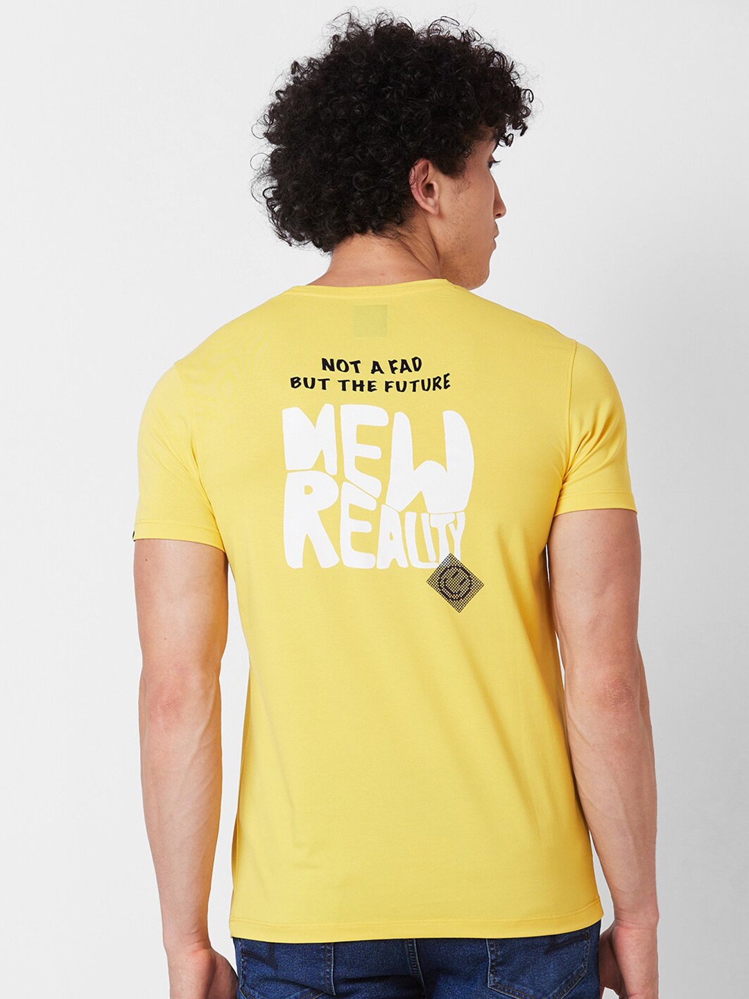 

SPYKAR Round Neck Short Sleeves Typography Slim Fit Cotton T-shirt, Yellow