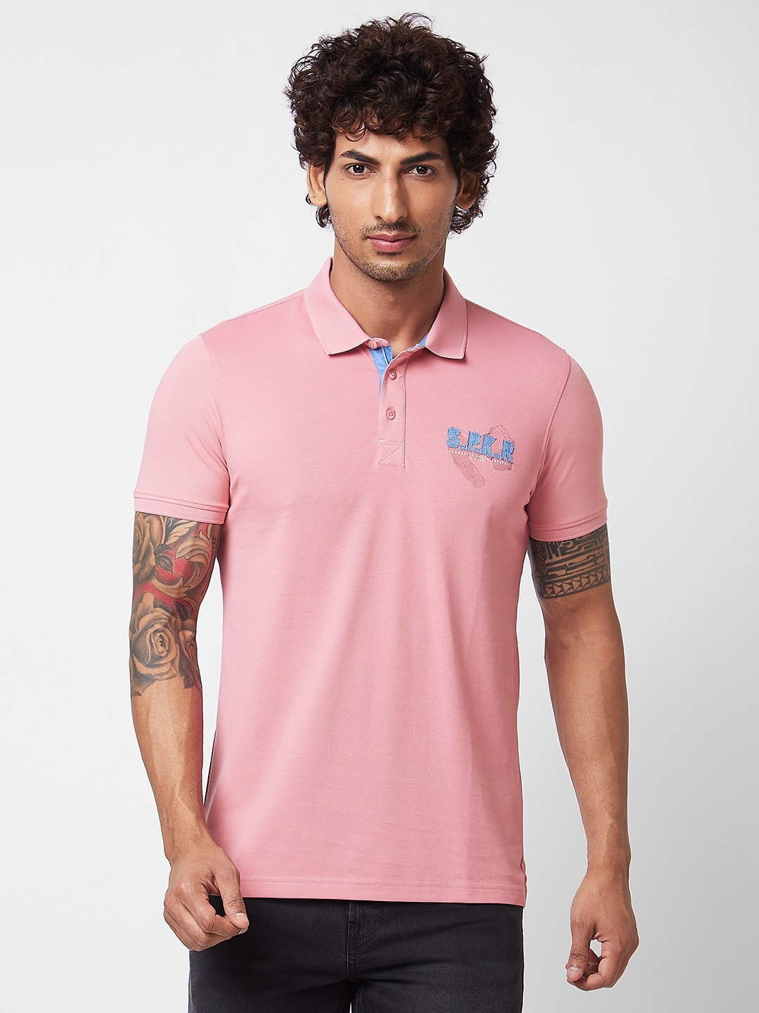 

SPYKAR Polo Collar Cotton Slim Fit T-shirt, Pink