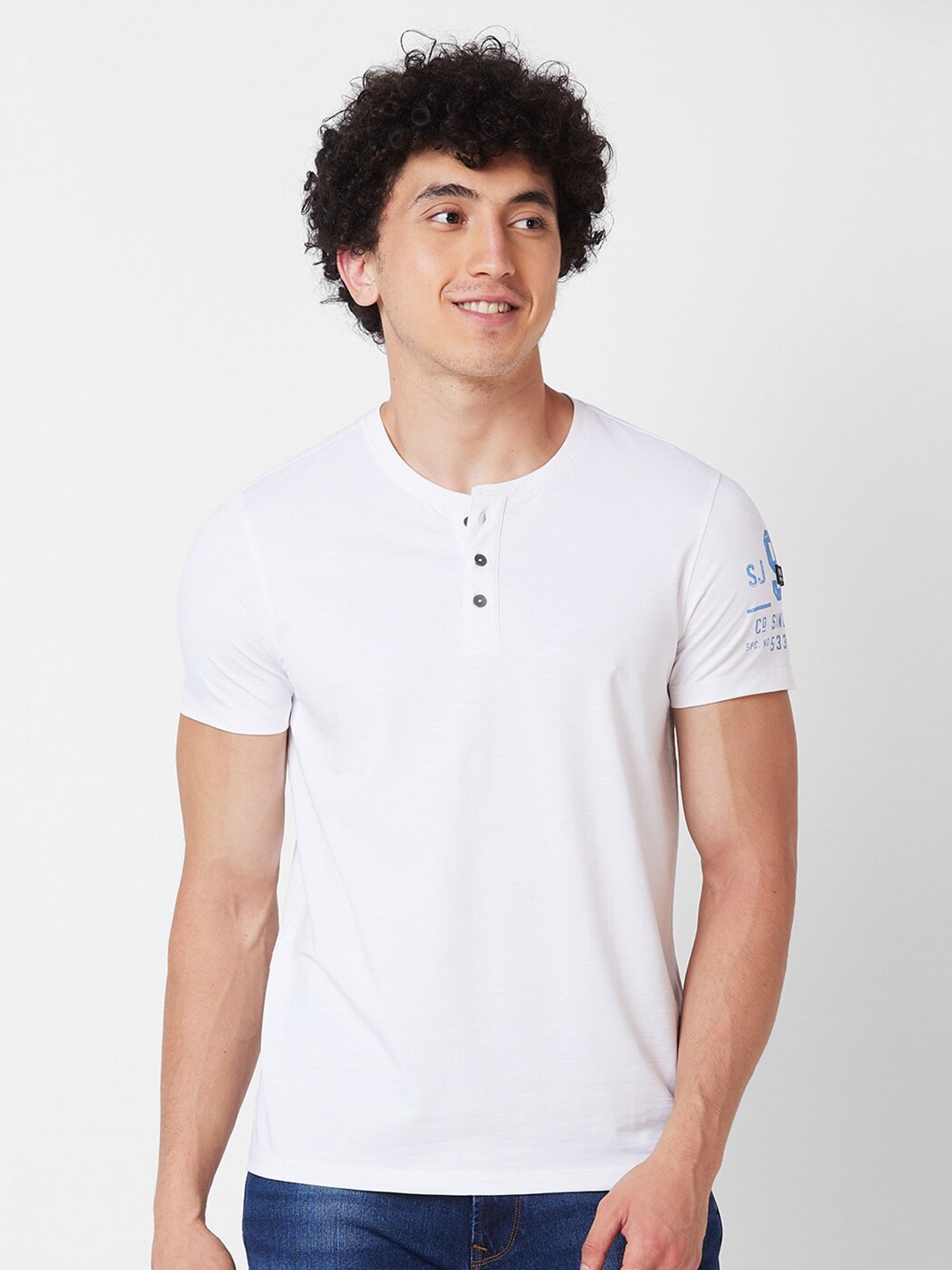 

SPYKAR Henley Neck Slim Fit Cotton T-shirt, White