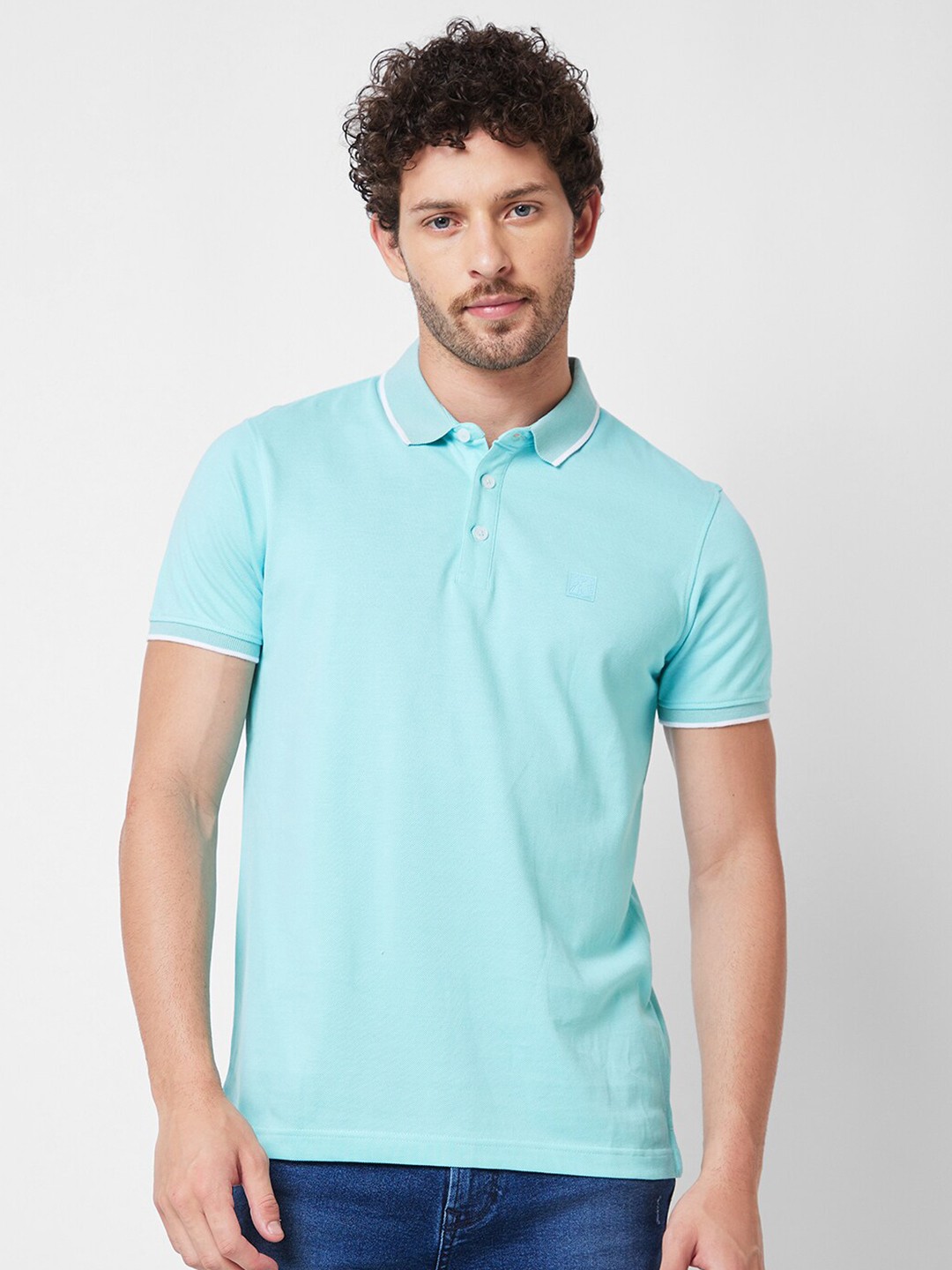 

SPYKAR Polo Collar Slim Fit Cotton T-shirt, Blue