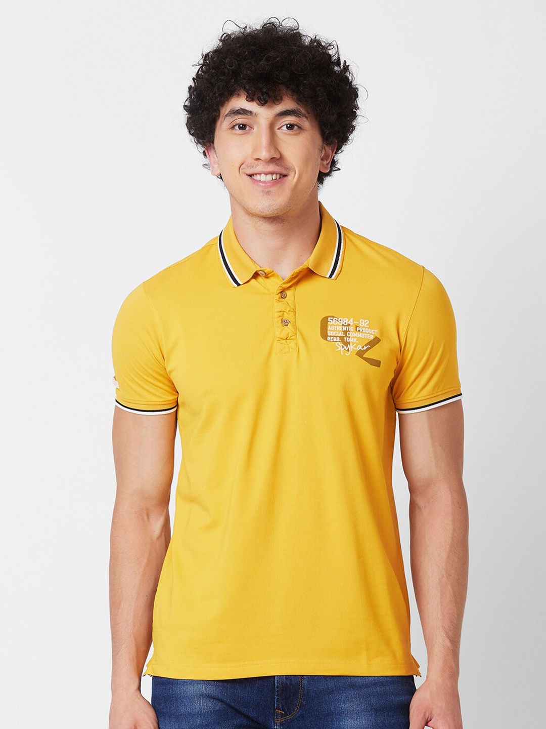 

SPYKAR Polo Collar Short Sleeves Cotton Slim Fit T-shirt, Yellow