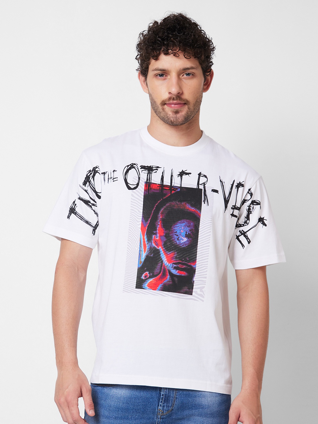 

SPYKAR Graphic Printed Relaxed Fit Cotton T-shirt, White