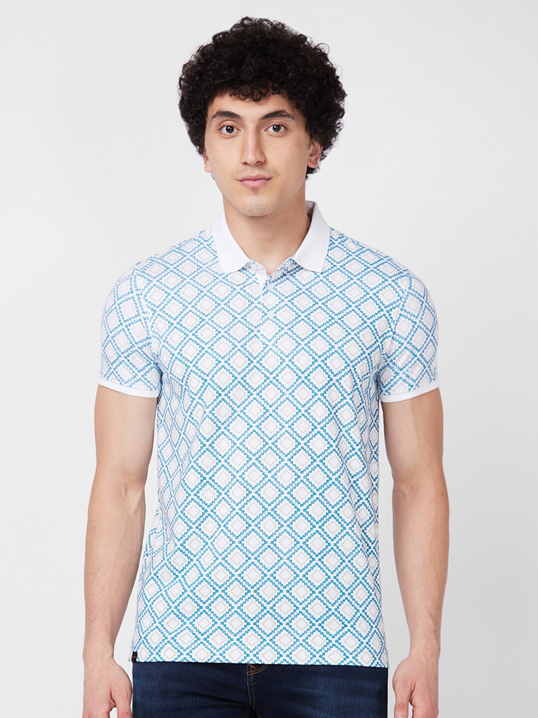 

SPYKAR Geometric Printed Polo Collar Cotton Slim Fit T-shirt, White