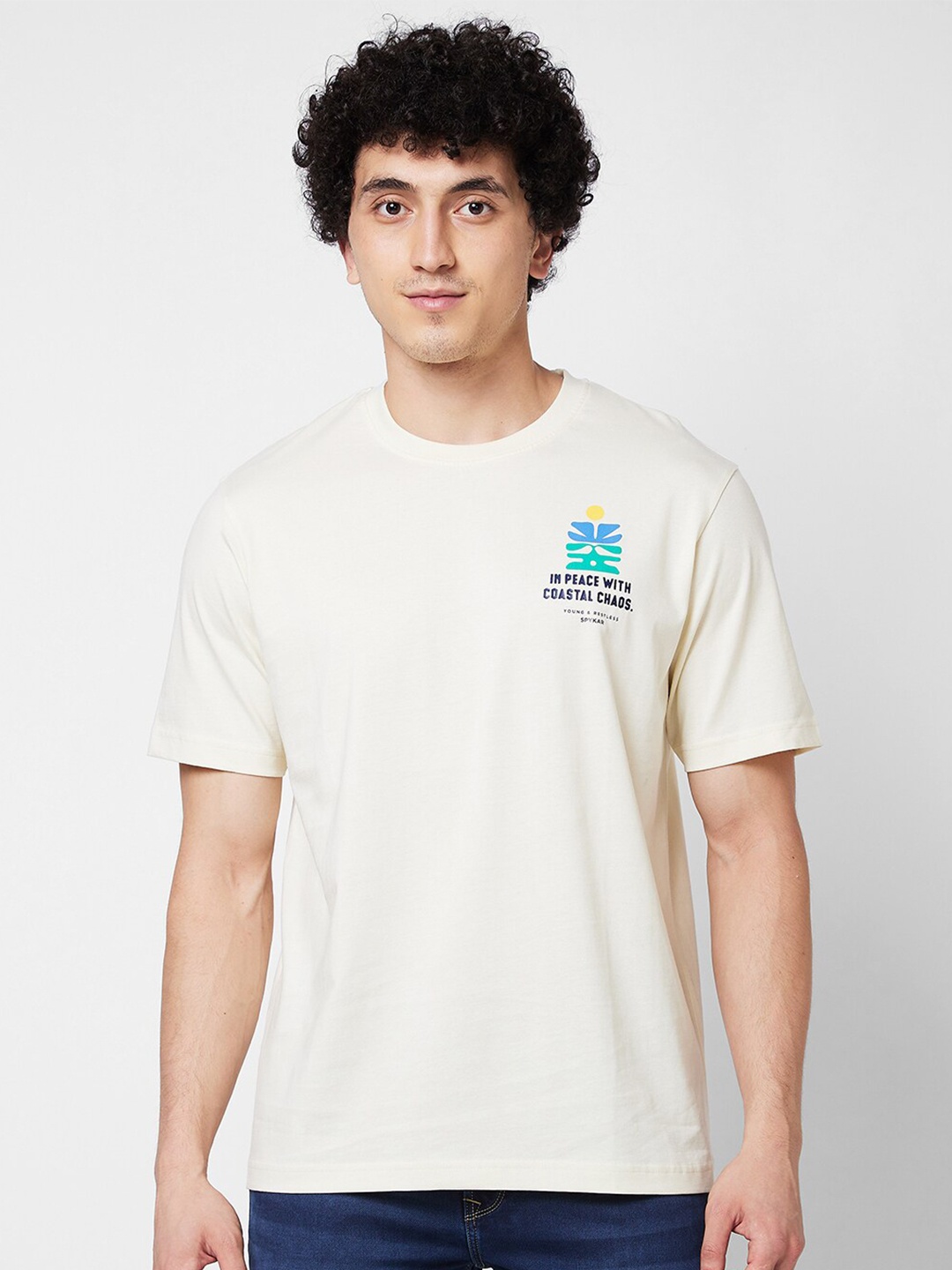 

SPYKAR Typography Printed Round Neck Cotton Tshirt, White