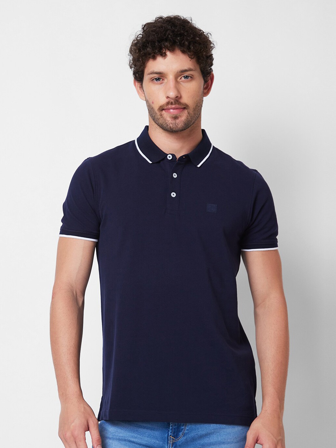 

SPYKAR Polo Collar Cotton Slim Fit T-shirt, Blue