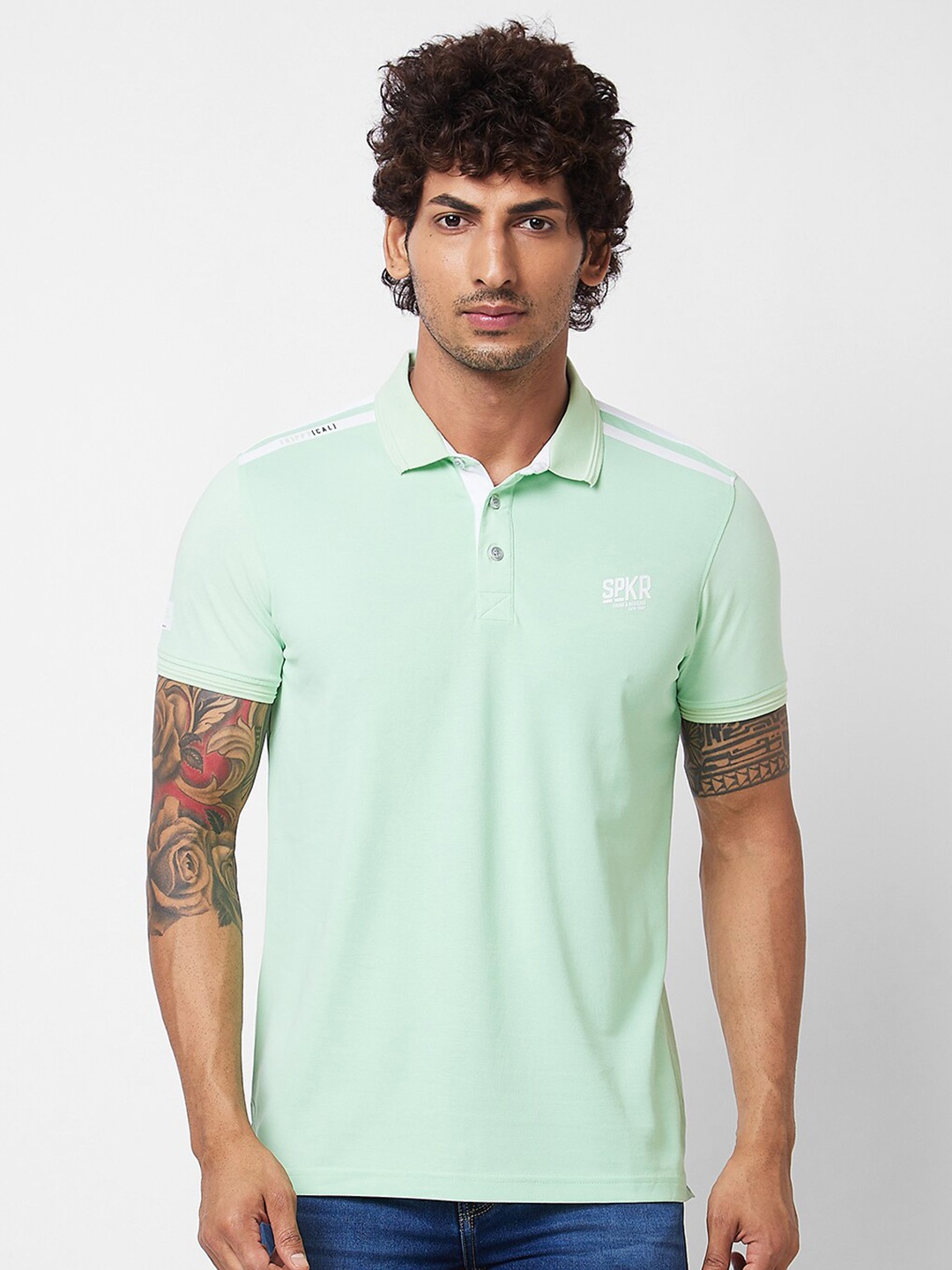 

SPYKAR Polo Collar Cotton Slim Fit T-shirt, Green