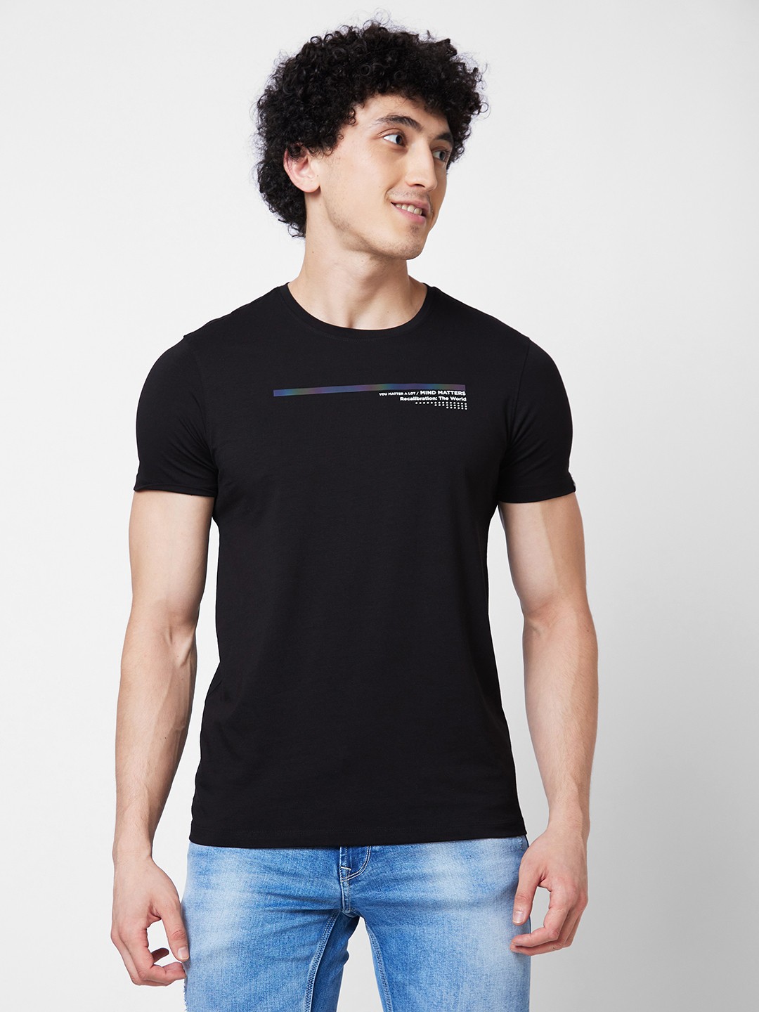 

SPYKAR Typography Printed Slim Fit T-shirt, Black