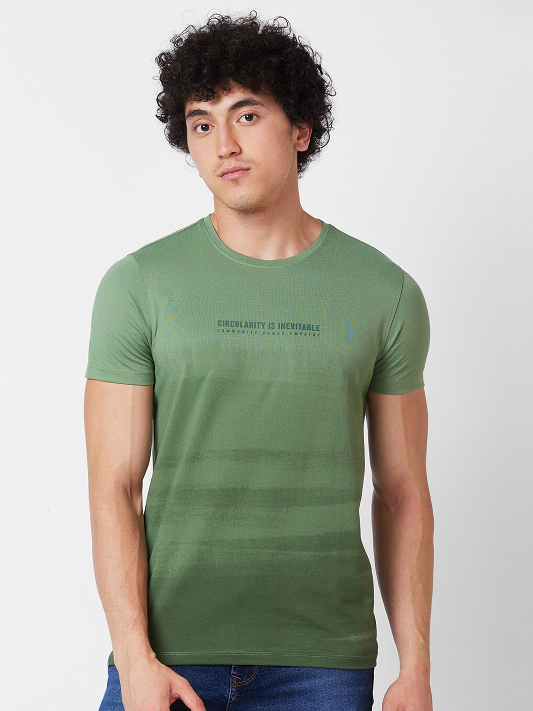 

SPYKAR Typography Printed Slim Fit T-shirt, Green