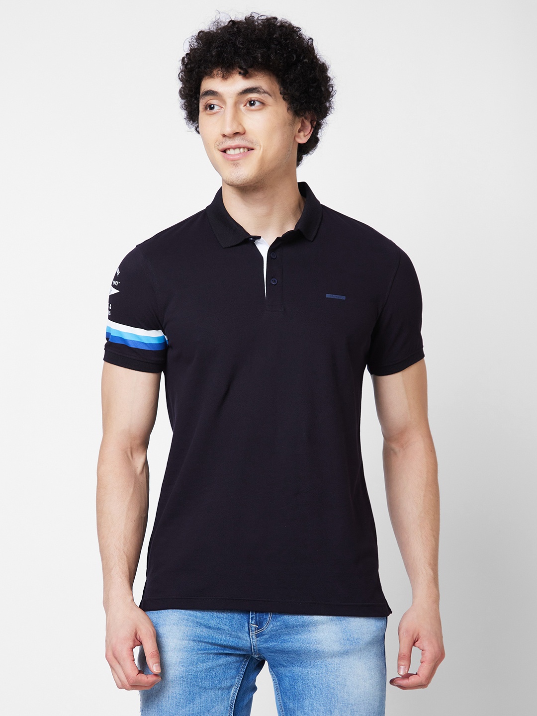 

SPYKAR Polo Collar Short Sleeves Slim Fit Cotton T-shirt, Blue