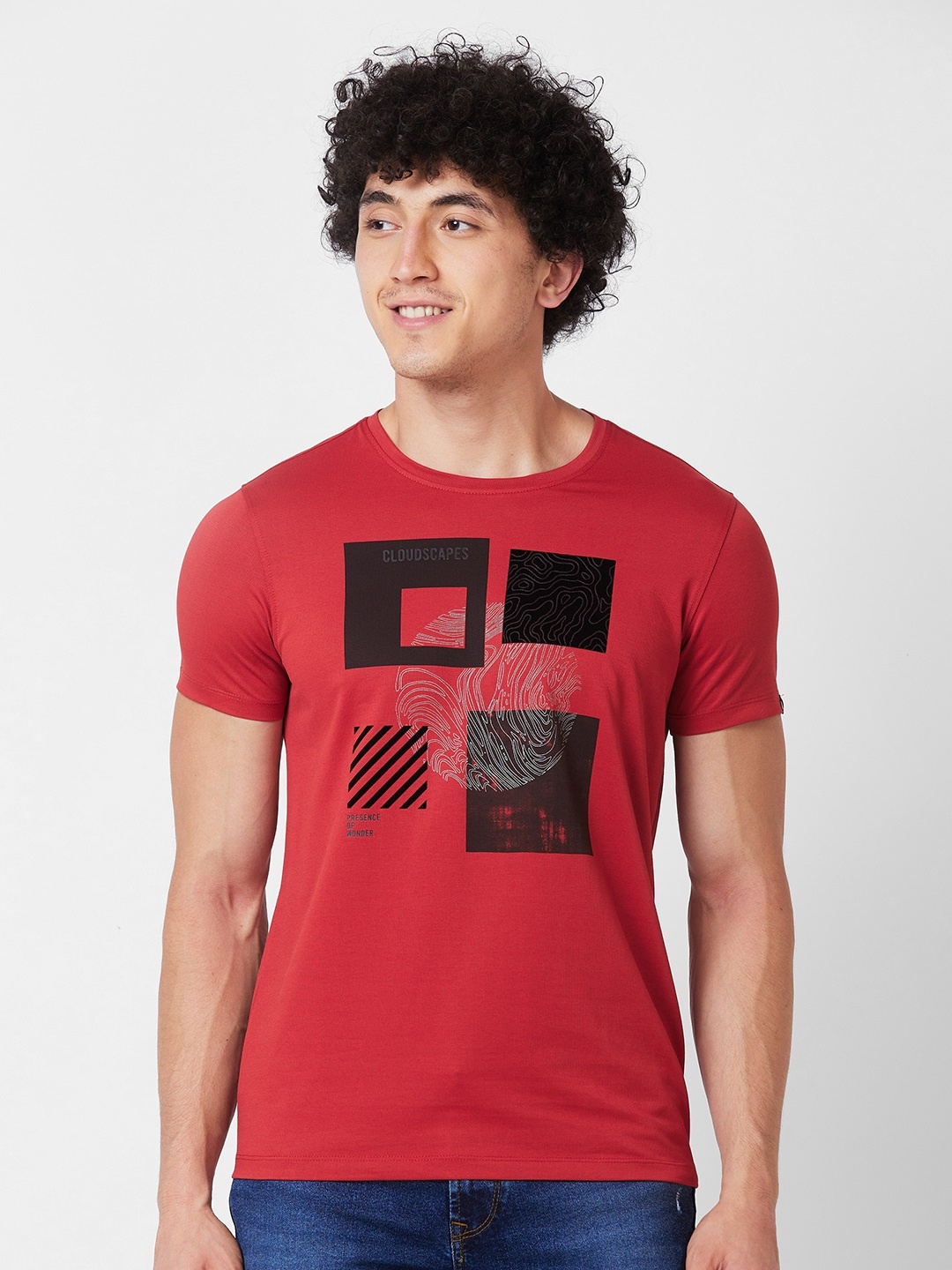 

SPYKAR Graphic Printed Cotton Slim Fit T-shirt, Red