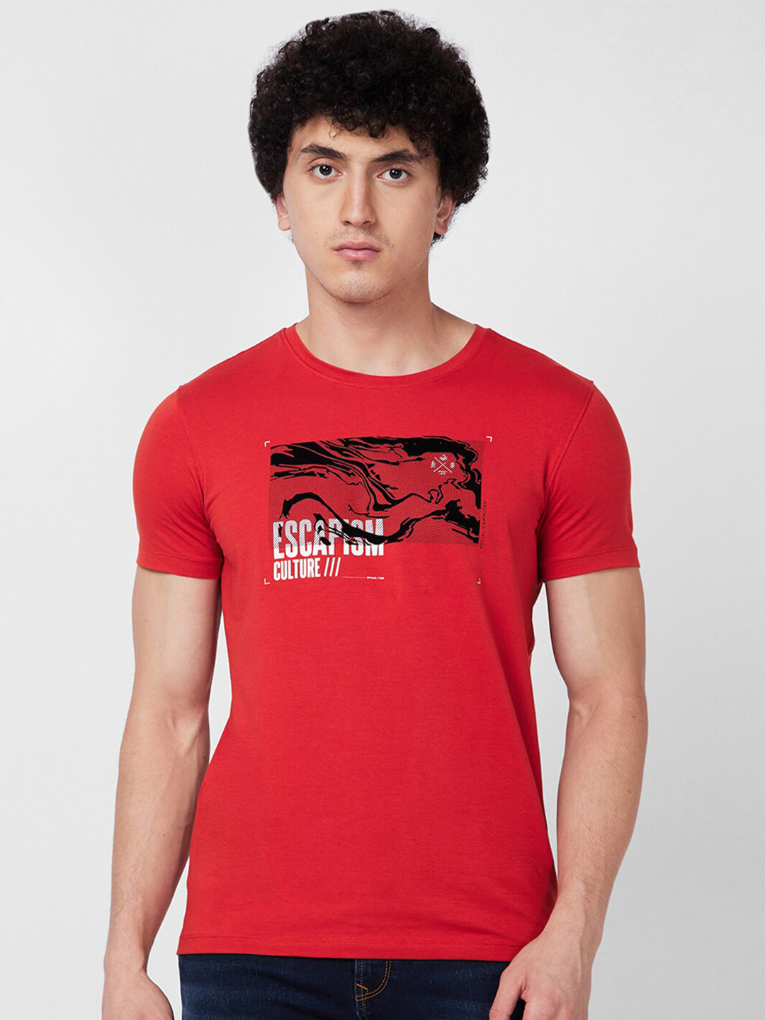 

SPYKAR Graphic Printed Round Neck T-shirt, Orange