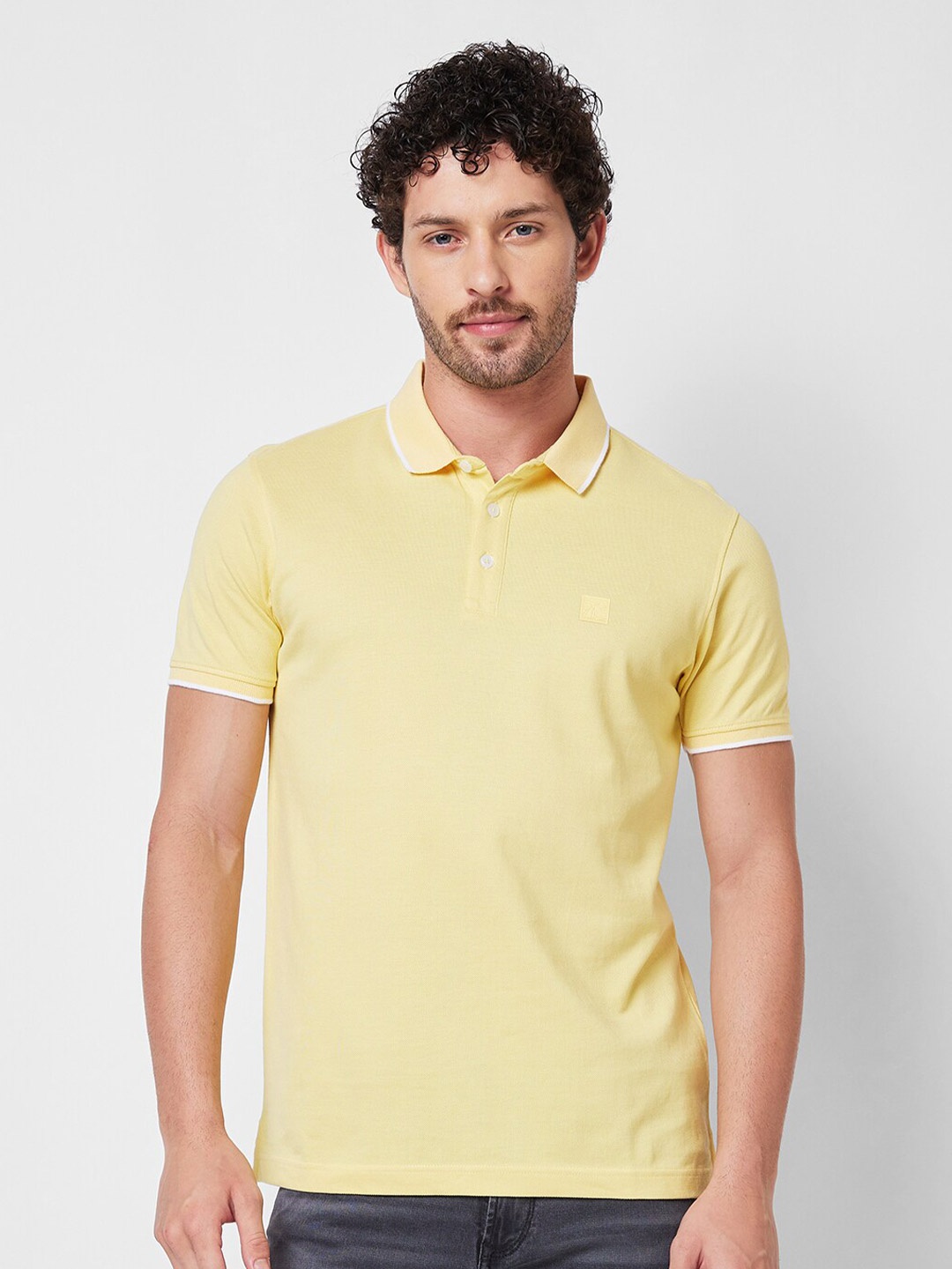 

SPYKAR Polo Collar Cotton Slim Fit T-shirt, Yellow