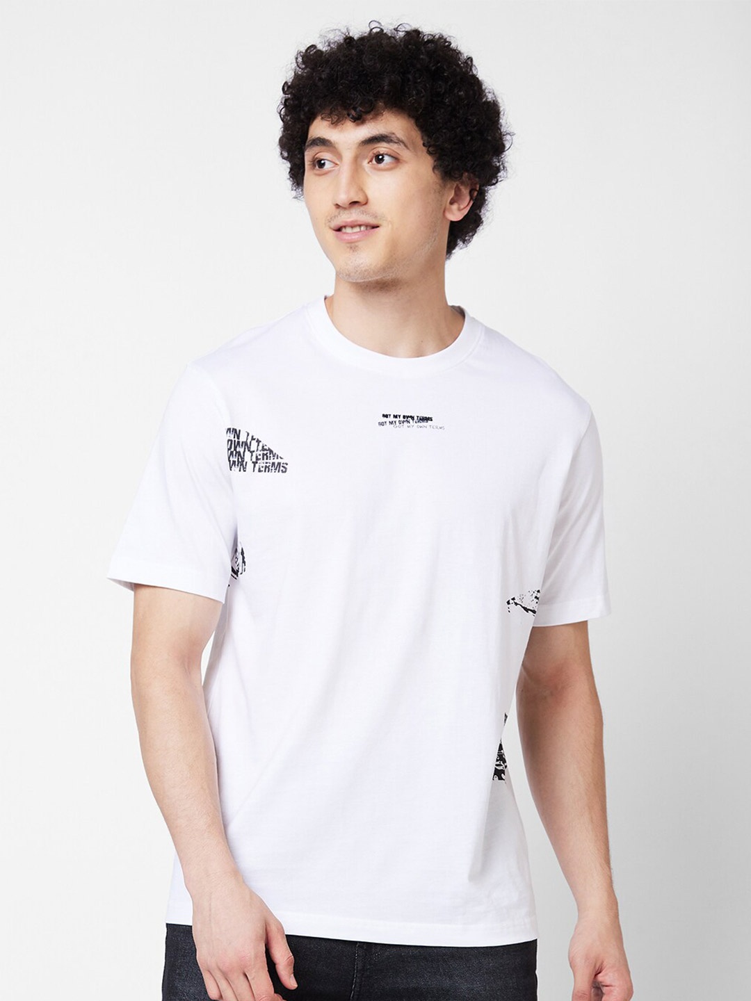 

SPYKAR Round Neck Cotton Typography T-shirt, White
