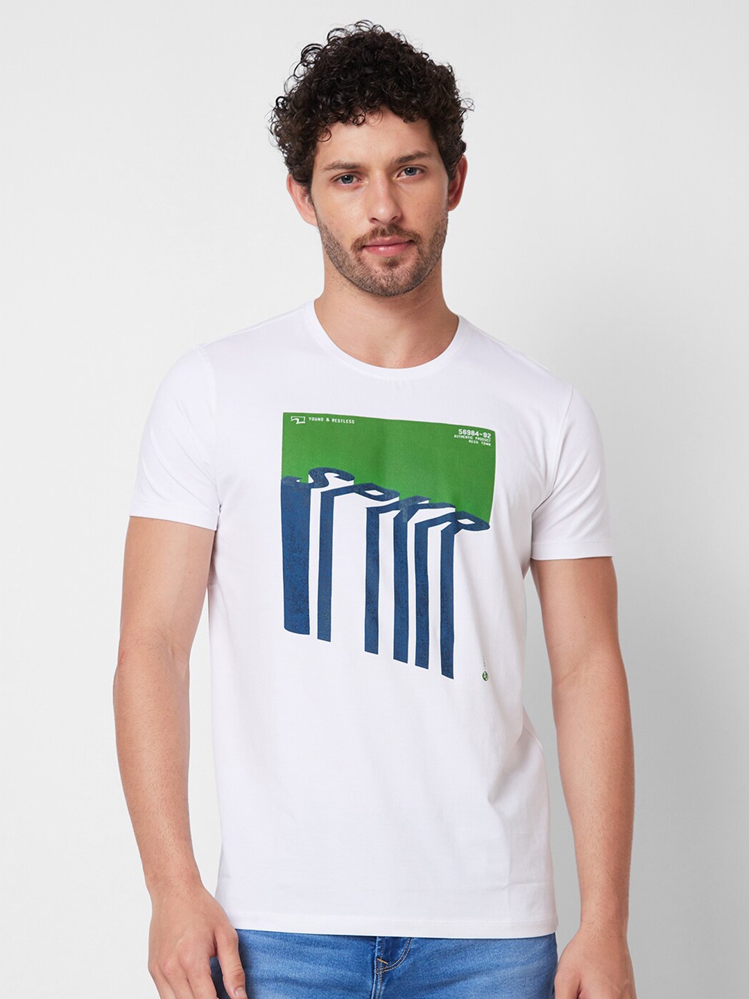 

SPYKAR Typography Printed round Neck Slim Fit T-shirt, White