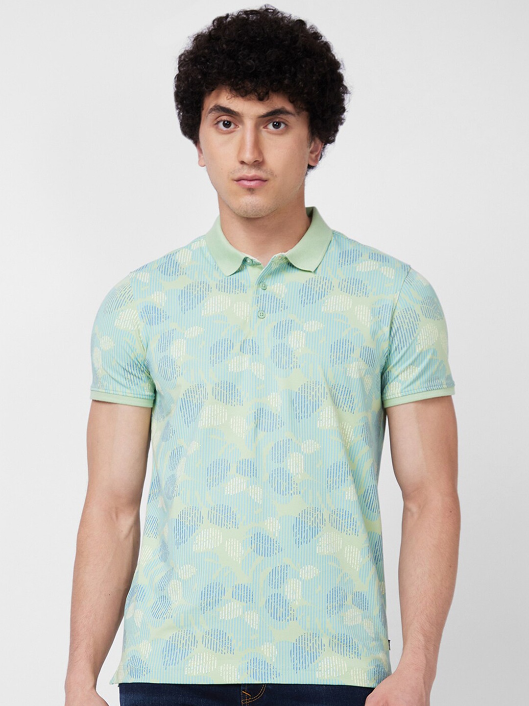 

SPYKAR Tropical Printed Polo Collar Slim Fit T-shirt, Green