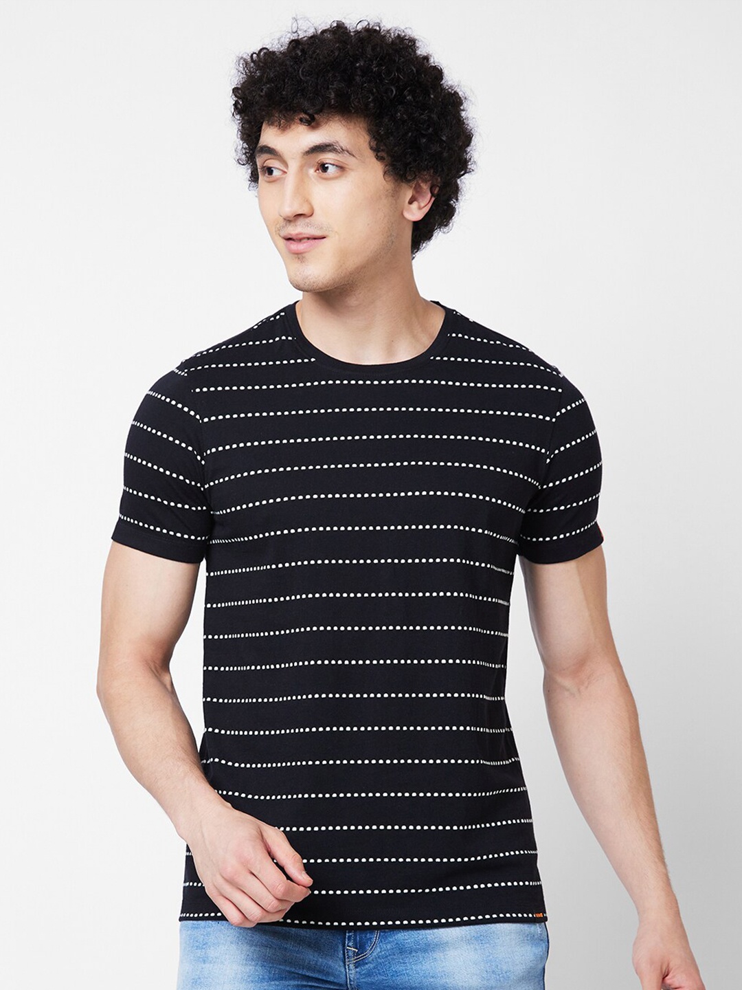 

SPYKAR Printed Cotton Slim Fit T-shirt, Black