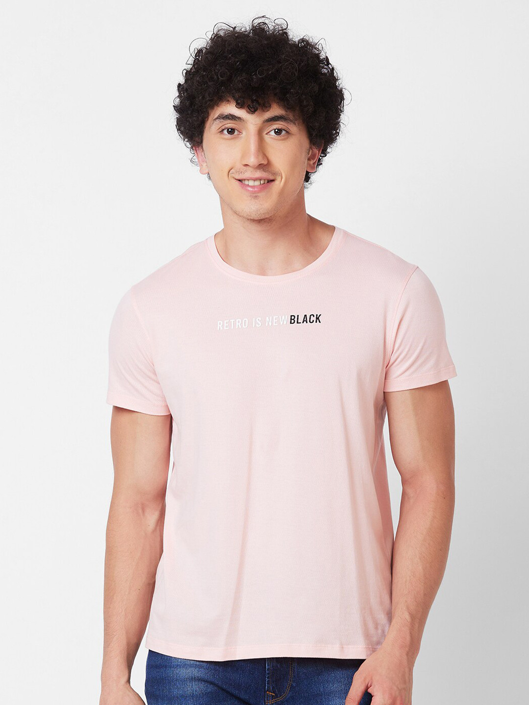 

SPYKAR Typography Cotton Slim Fit T-shirt, Pink