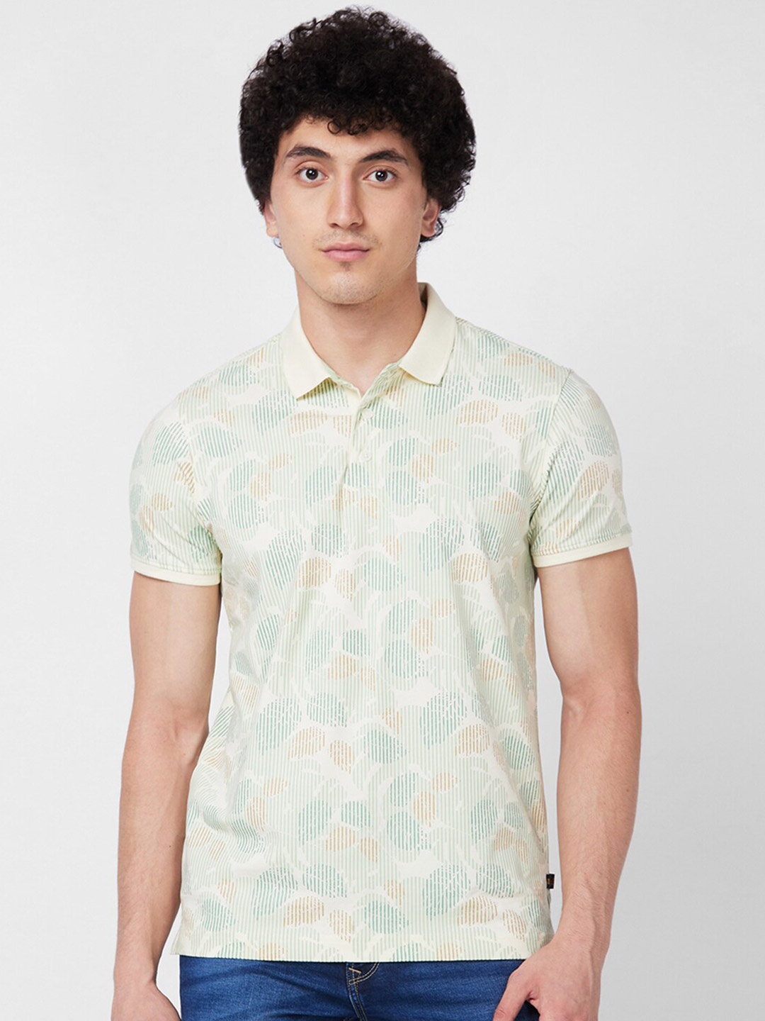 

SPYKAR Floral Printed Polo Collar Slim Fit T-shirt, White