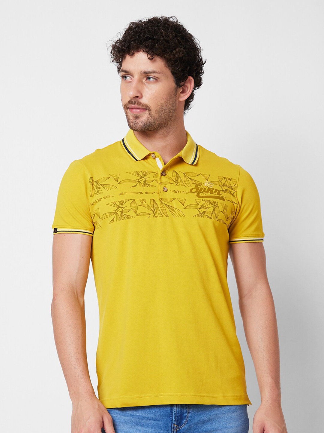 

SPYKAR Printed Polo Collar Cotton Slim Fit T-shirt, Yellow