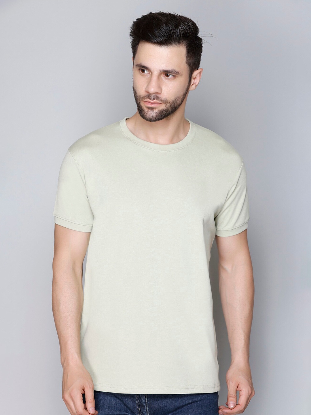 

JINXER Round Neck Short Sleeves Cotton T-Shirt, Green