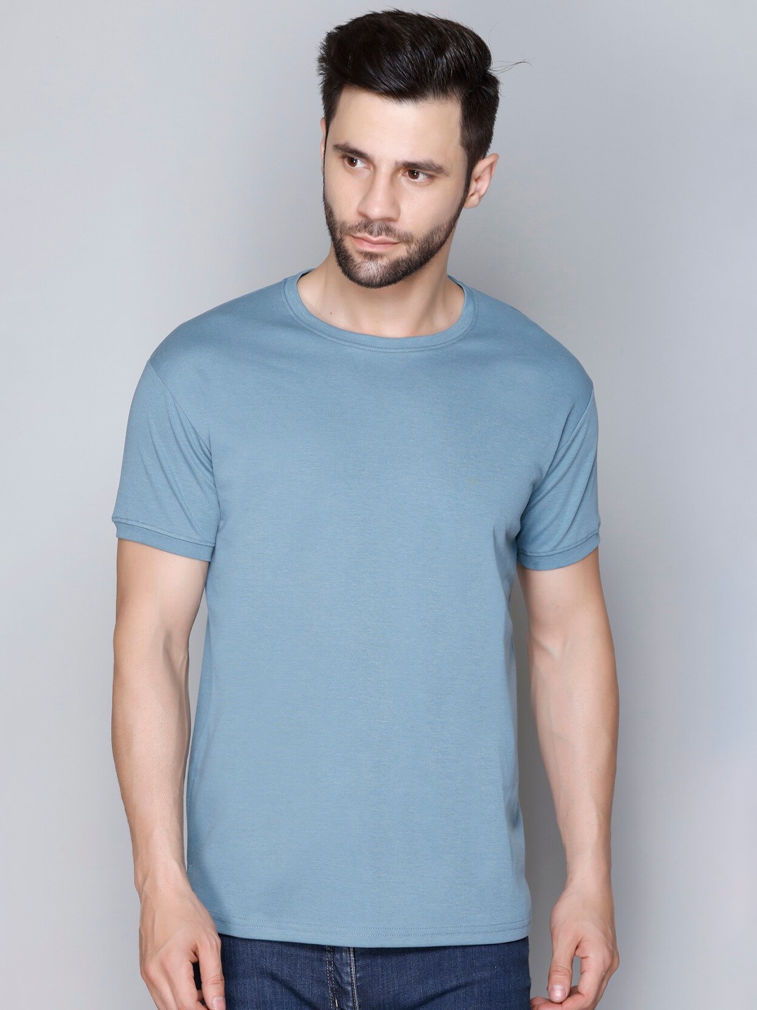 

JINXER Round Neck Short Sleeves Cotton T-Shirt, Teal
