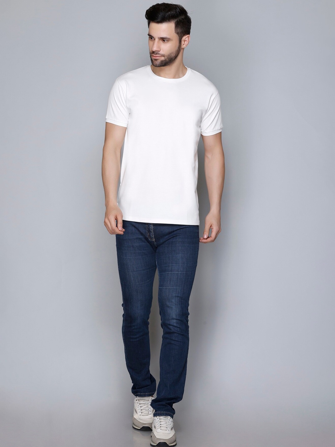 

JINXER Round Neck Short Sleeves Cotton T-Shirt, White