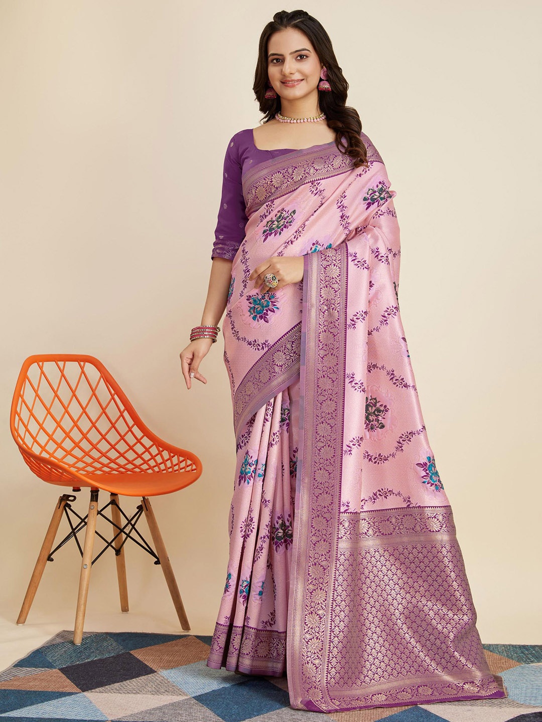 

HERE&NOW Woven Design Zari Banarasi Saree, Mauve