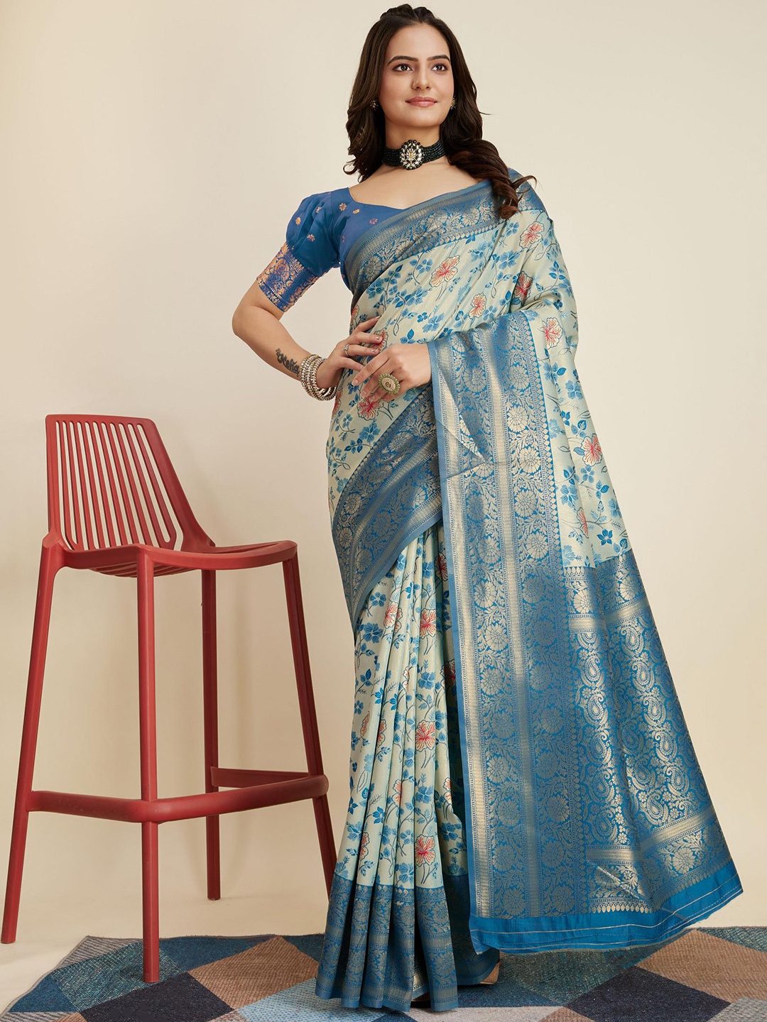 

HERE&NOW Woven Design Zari Banarasi Saree, Blue