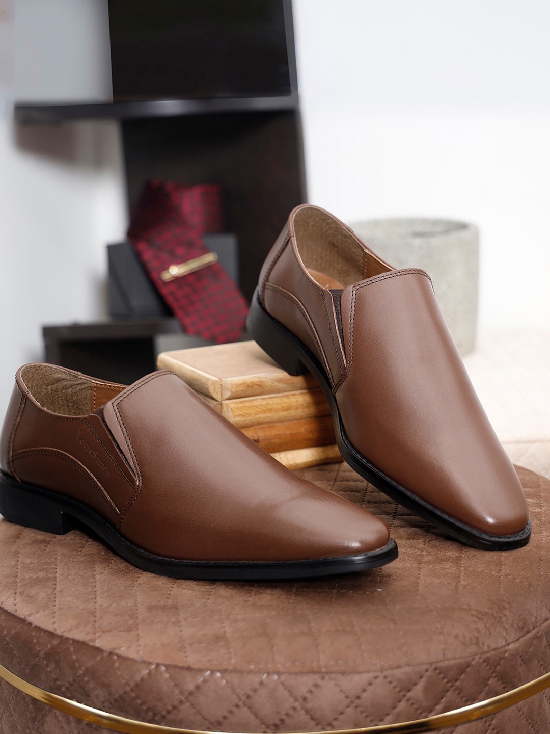 

Louis Stitch Men Tan Premium Italian Leather Formal Slip-On Shoes