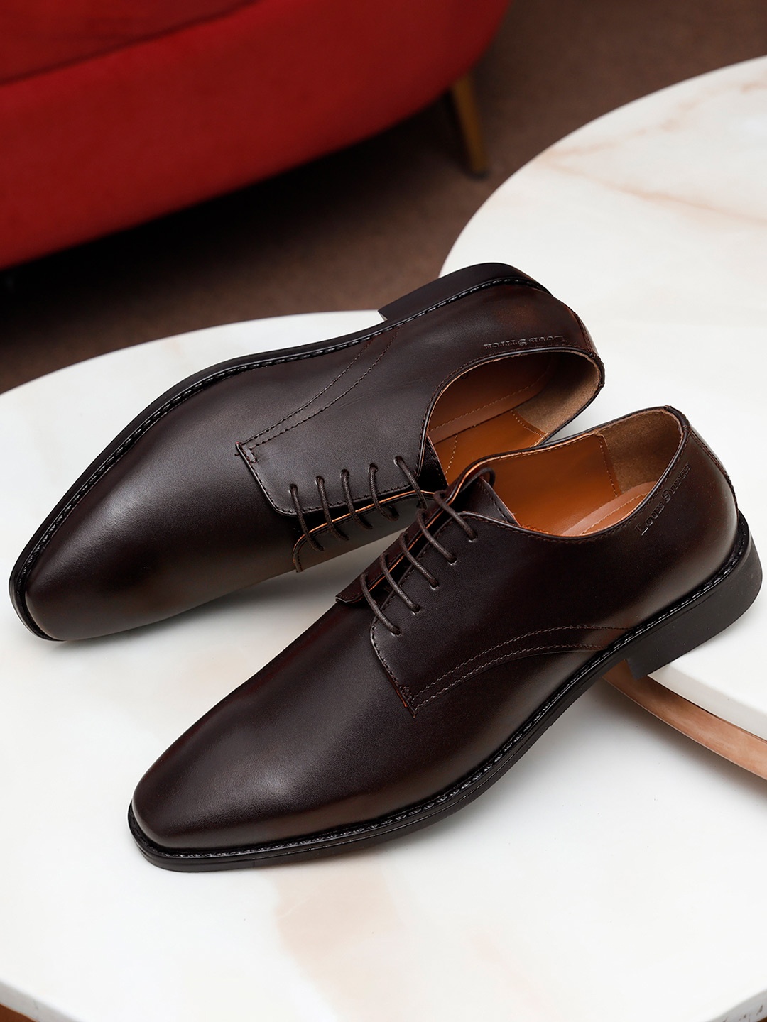 Louis Stitch Men Brunette Brown Premium Italian Leather Formal Derby Shoes