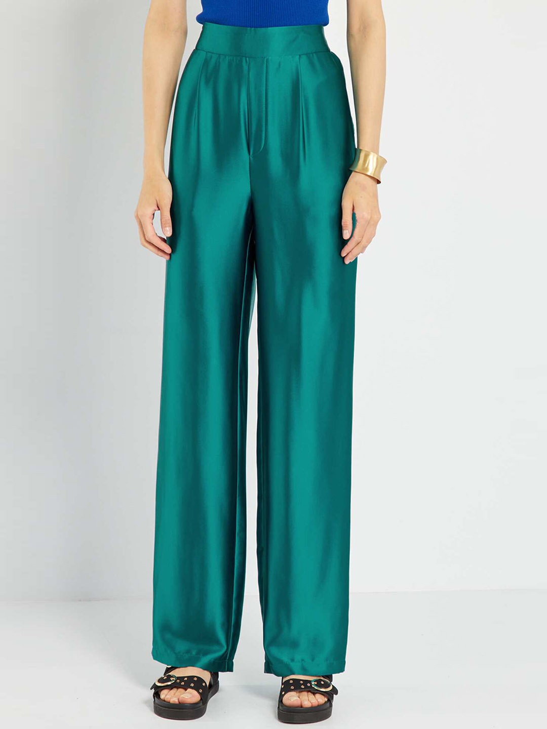 

KIABI Women Pleated Casual Parallel Trouser, Blue